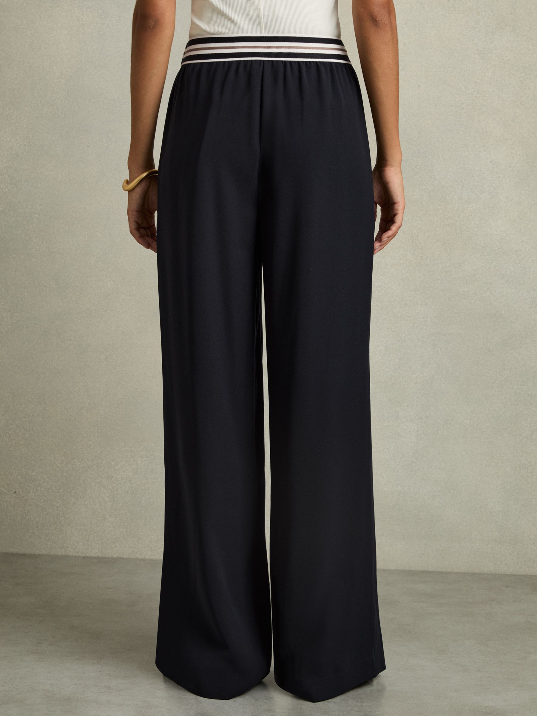Petite Stripe-Waistband Wide-Leg Trousers in Navy - Image 5 of 7