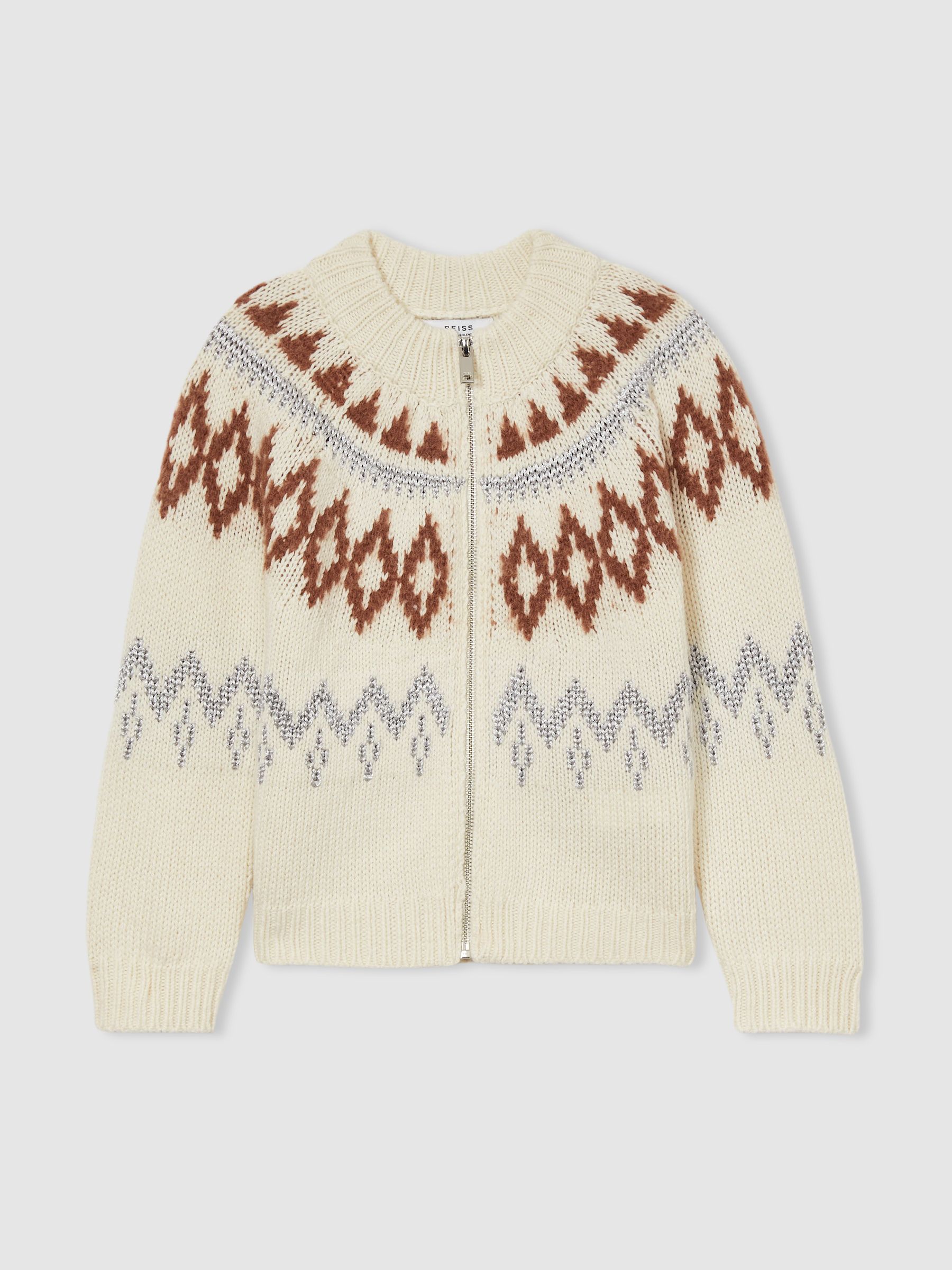 4-9 yrs Zipped Fair-Isle Cardigan with Wool and Cashmere in Cream - Image 2 of 4