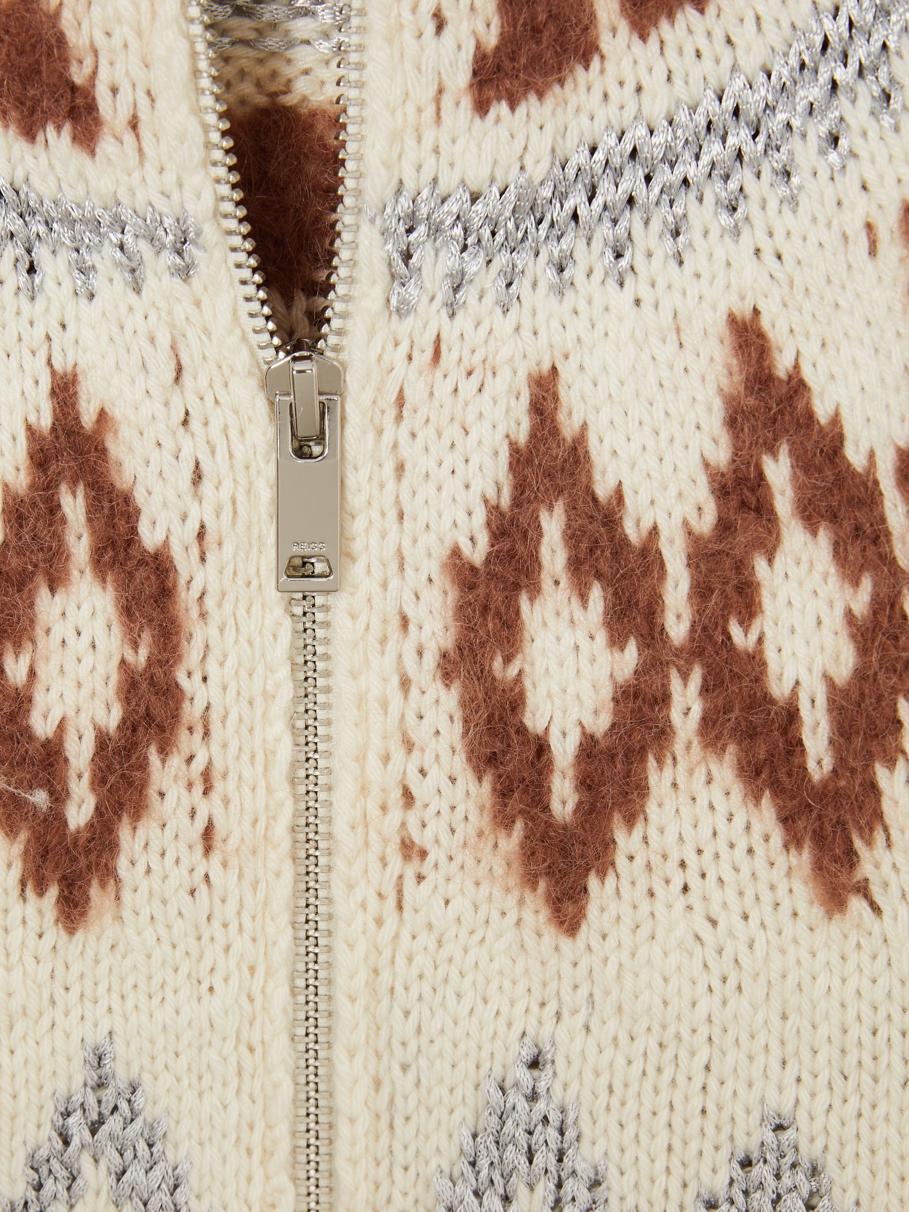 4-9 yrs Zipped Fair-Isle Cardigan with Wool and Cashmere in Cream - Image 4 of 4