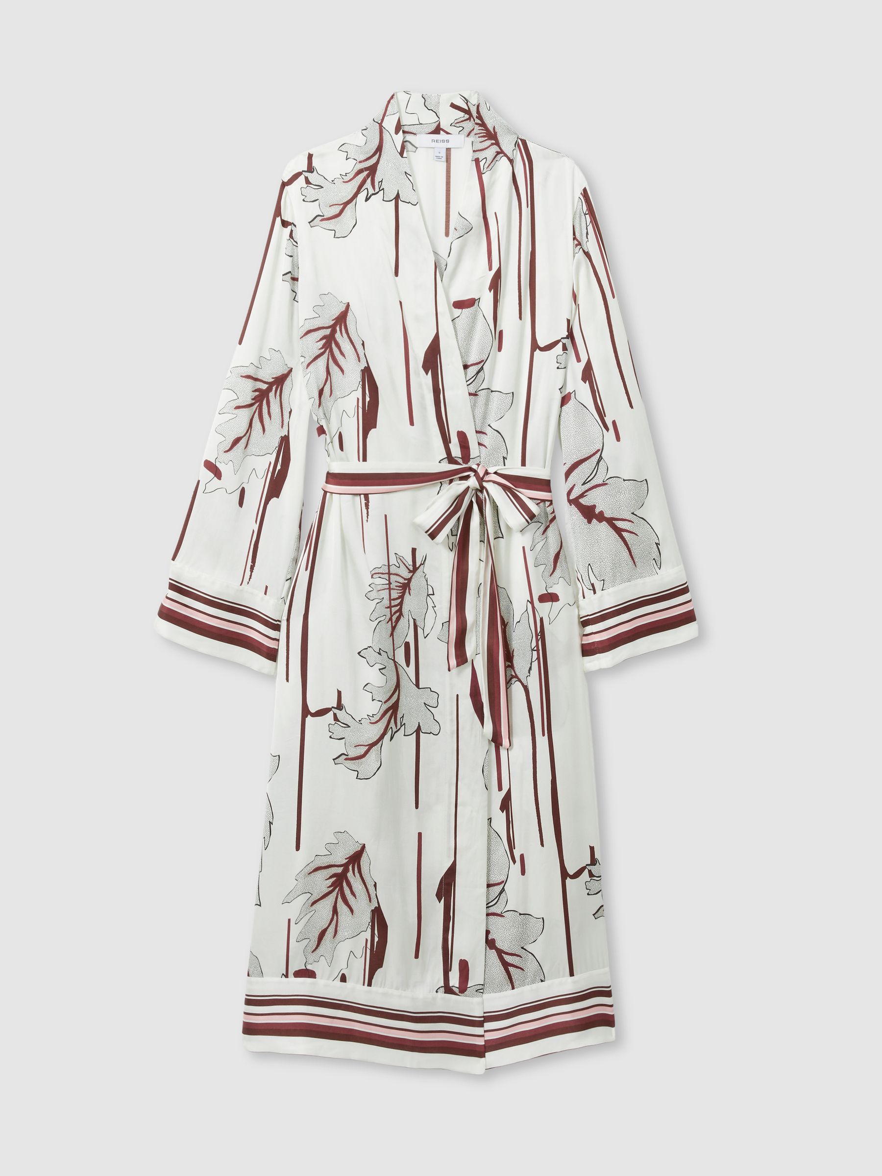 Satin Printed Robe in Ivory/Burgundy - Image 2 of 4