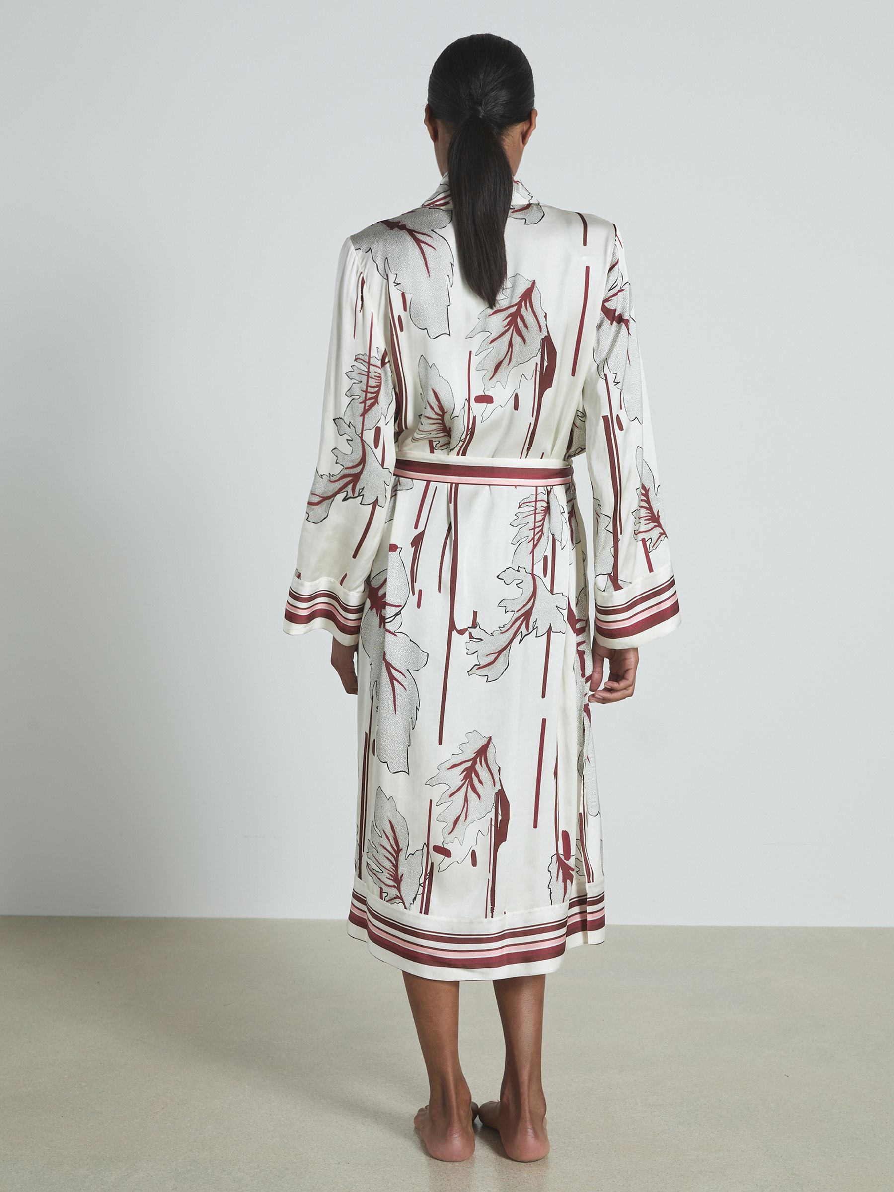 Satin Printed Robe in Ivory/Burgundy - Image 4 of 4