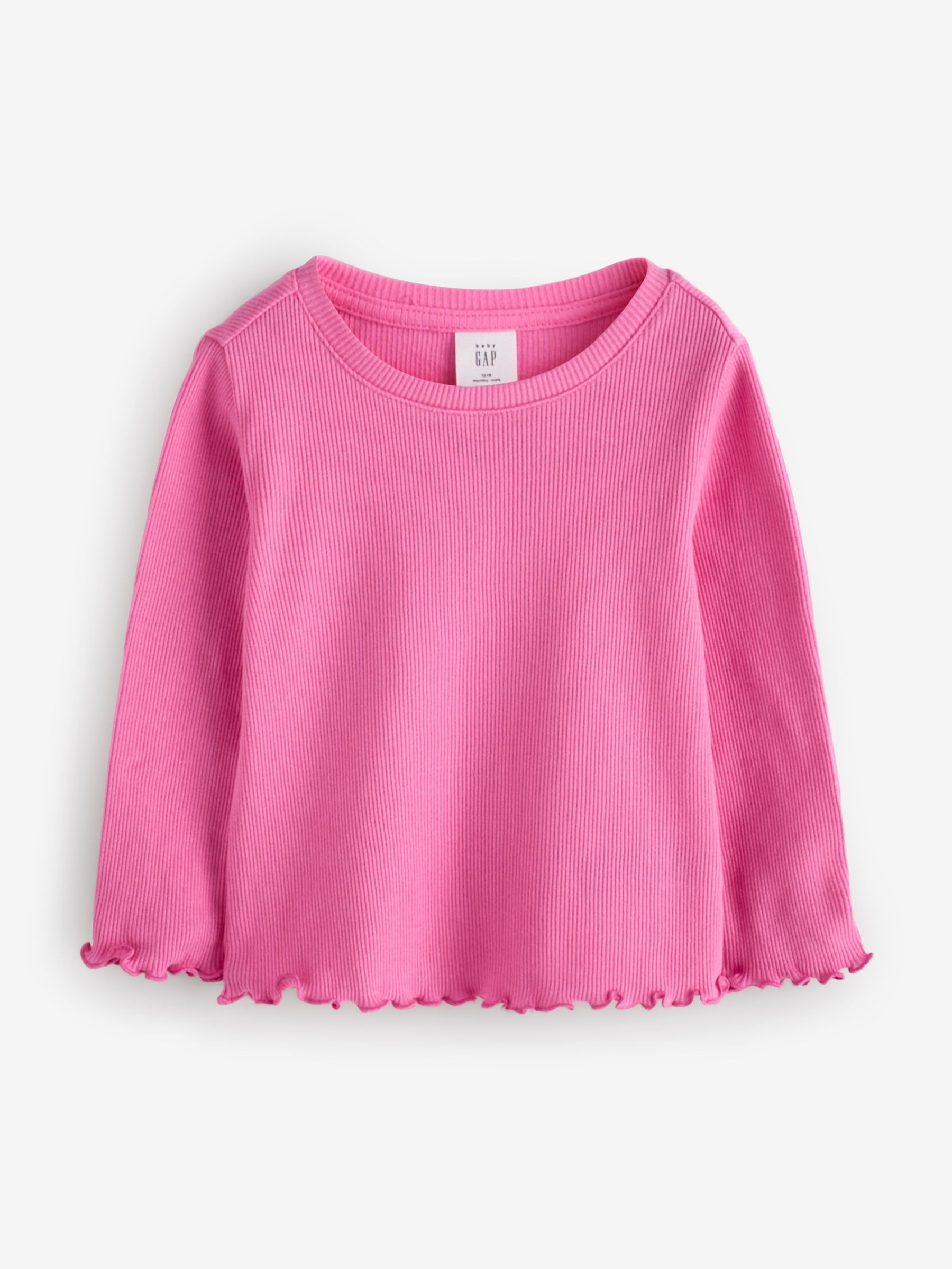 Pink Ribbed Crew Neck Long Sleeve T-Shirt - Image 1 of 5