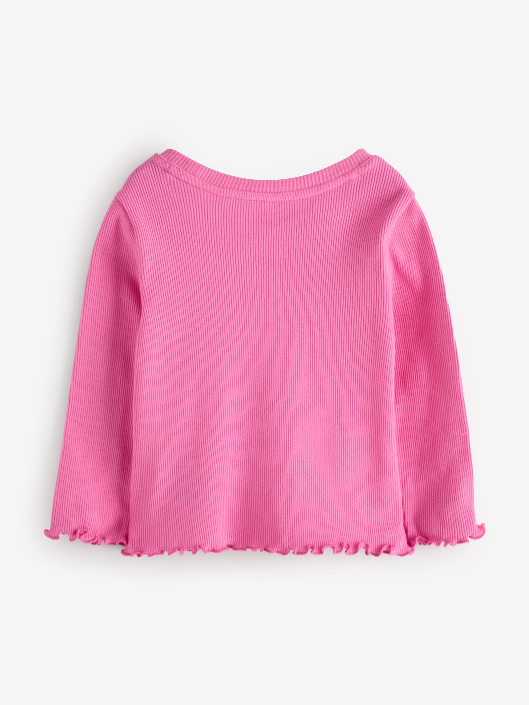 Pink Ribbed Crew Neck Long Sleeve T-Shirt - Image 2 of 5