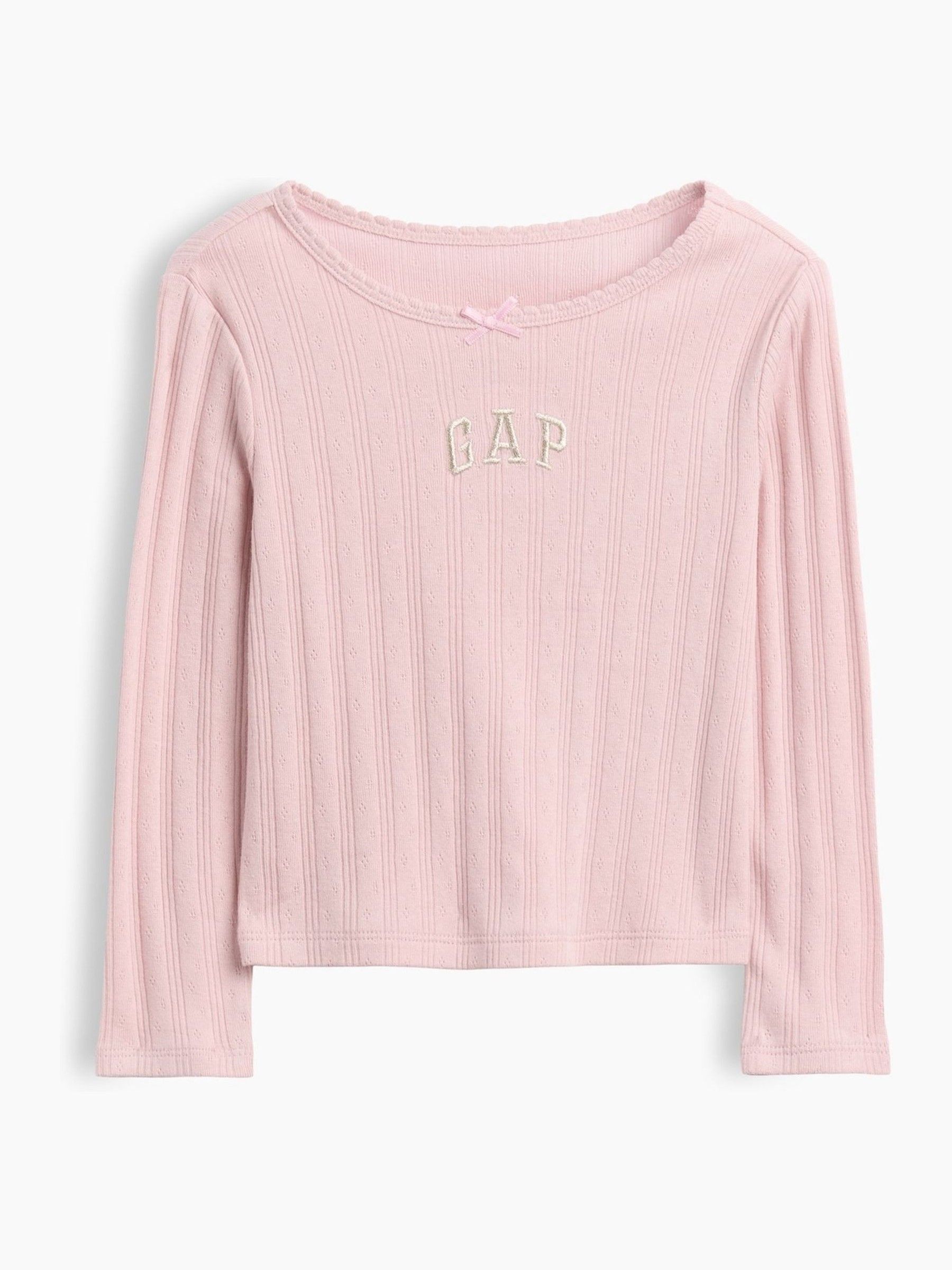 Pink Arch Logo Pointelle Long Sleeve T-Shirt - Image 2 of 4 Pink Arch Logo Pointelle Long Sleeve T-Shirt - Image 2 of 4