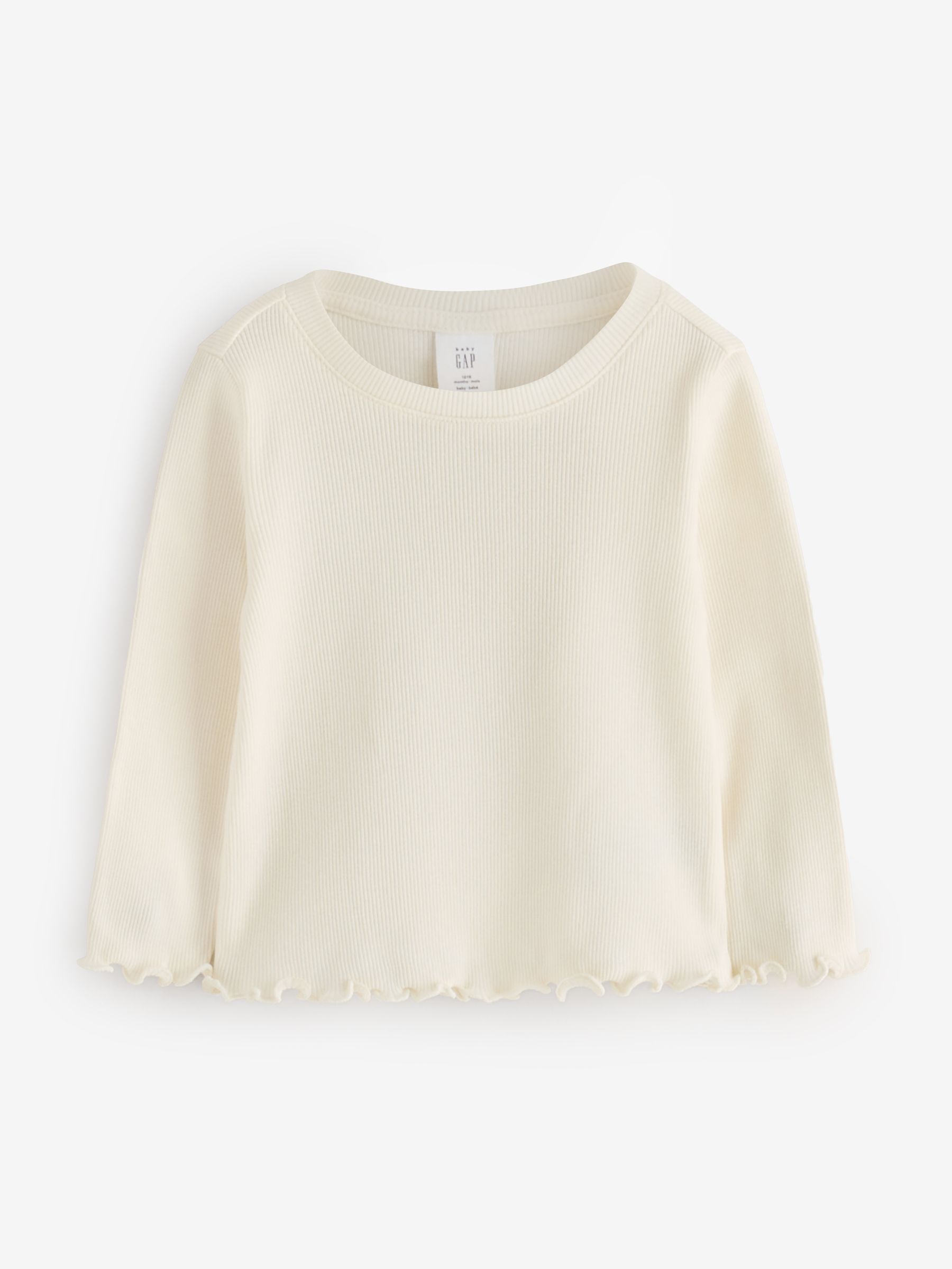 Cream Ribbed Crew Neck Long Sleeve T-Shirt - Image 1 of 5