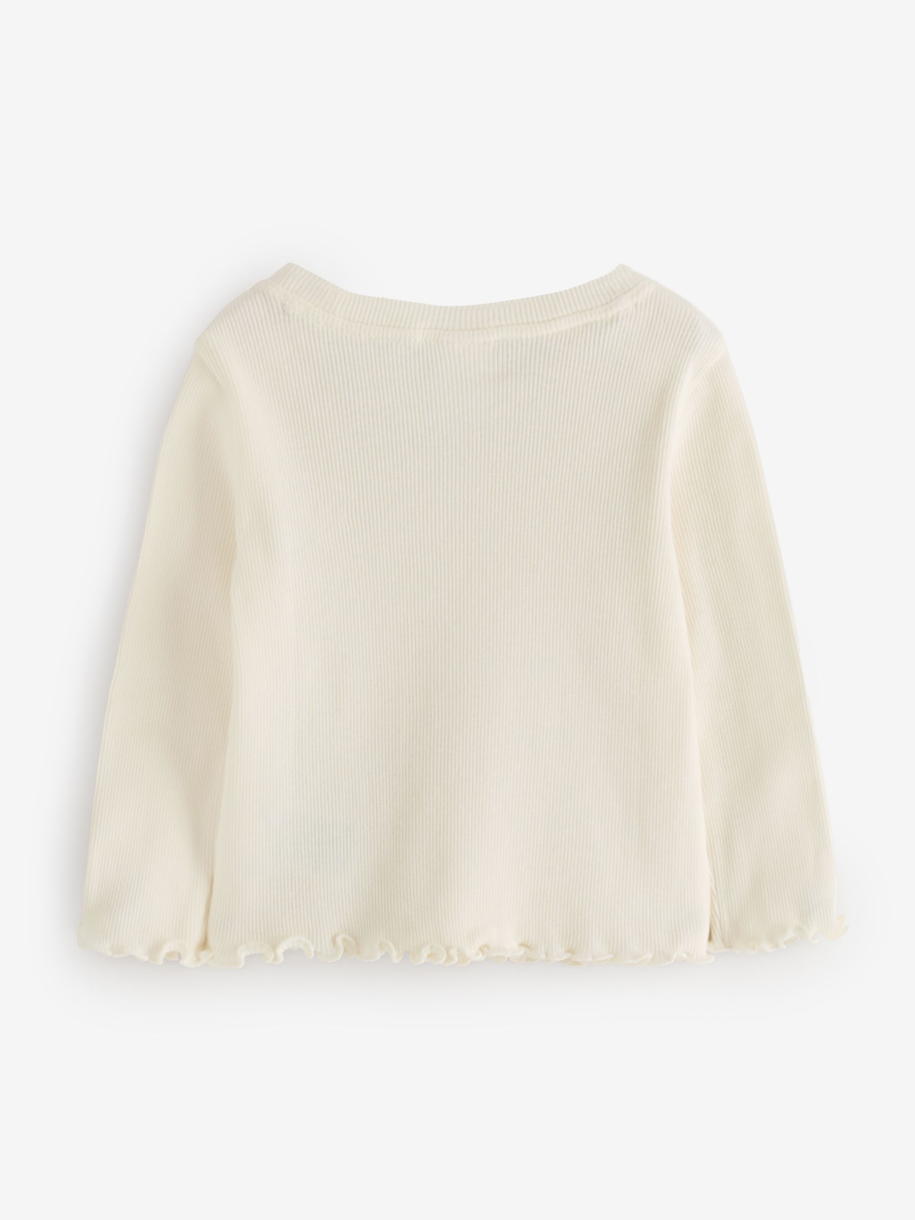 Cream Ribbed Crew Neck Long Sleeve T-Shirt - Image 2 of 5