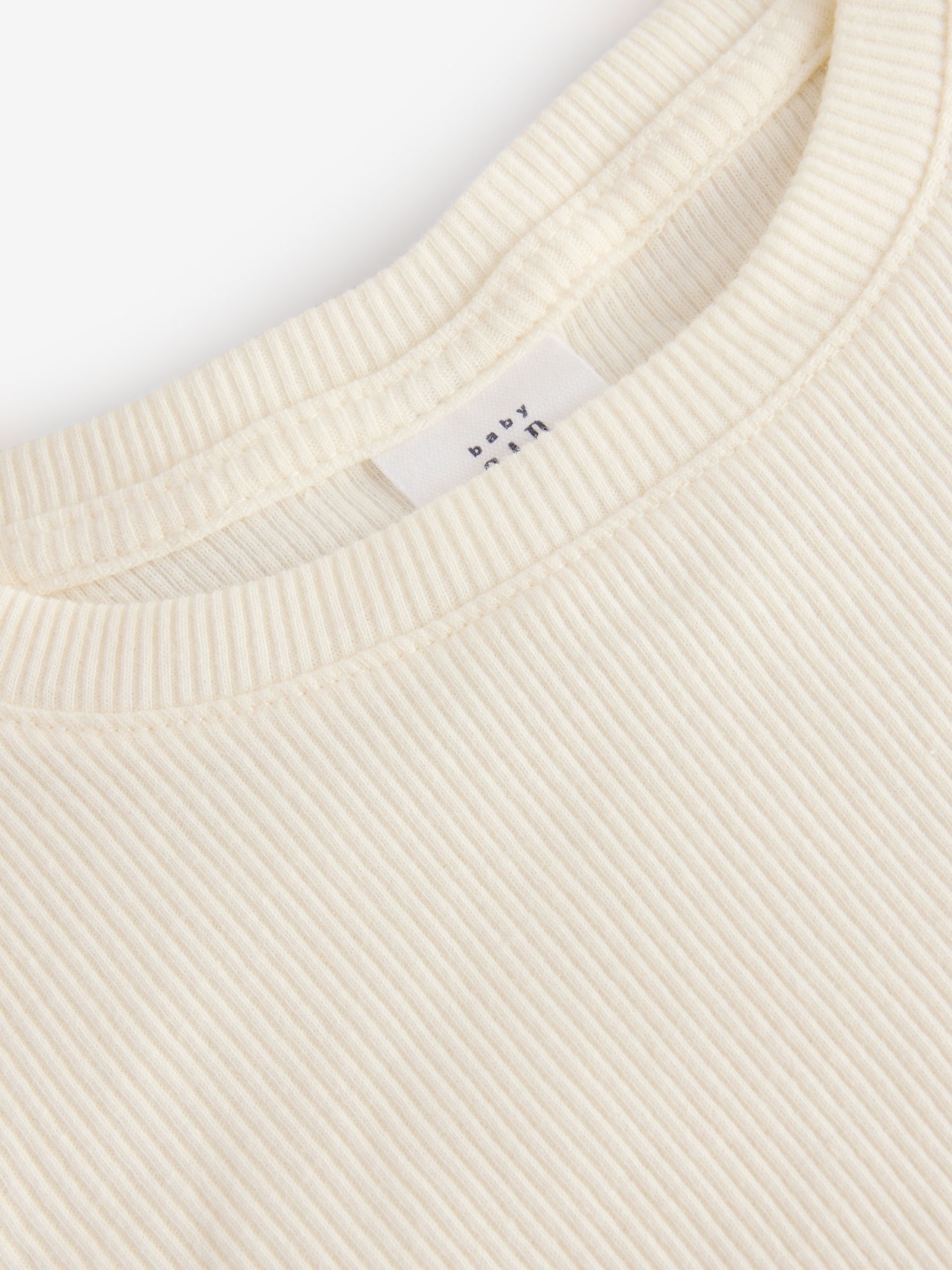 Cream Ribbed Crew Neck Long Sleeve T-Shirt - Image 3 of 5
