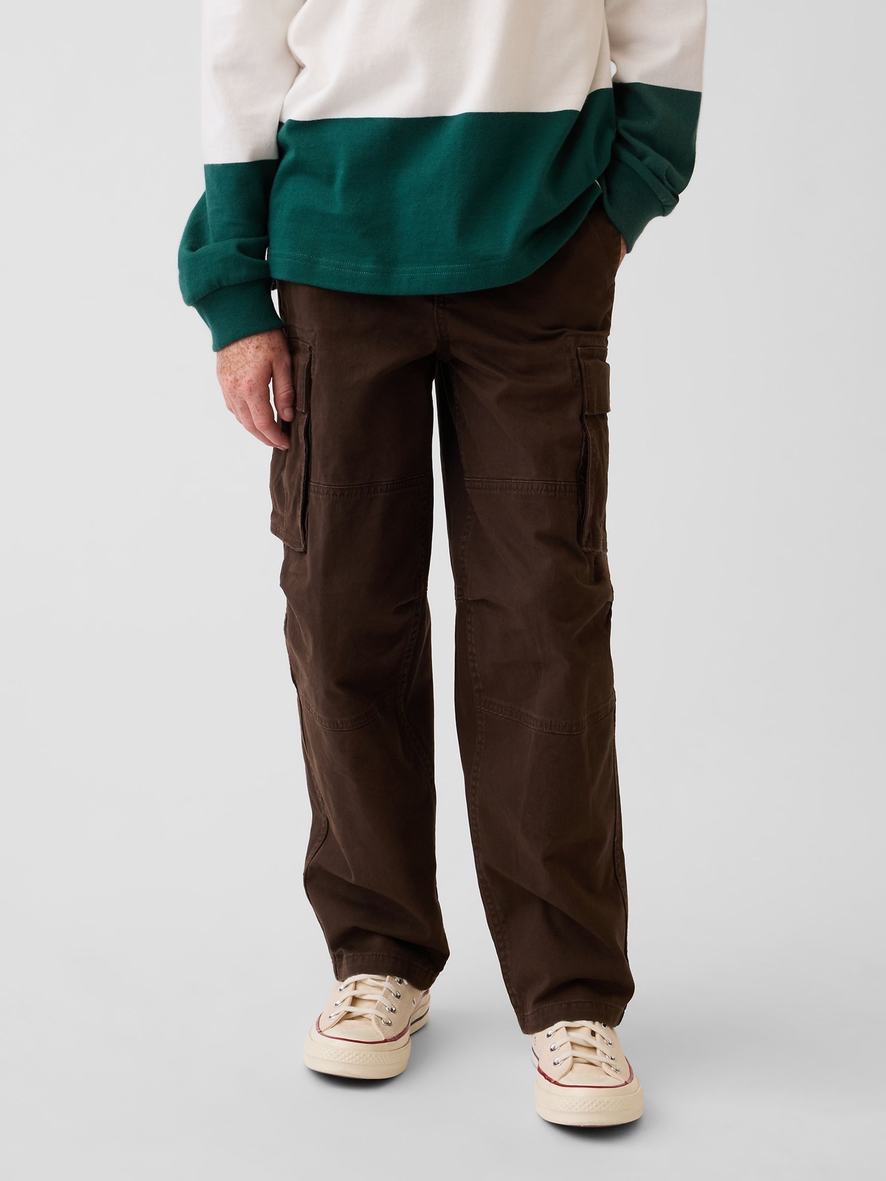 Dark Brown Loose Cargo Trousers - Image 1 of 5