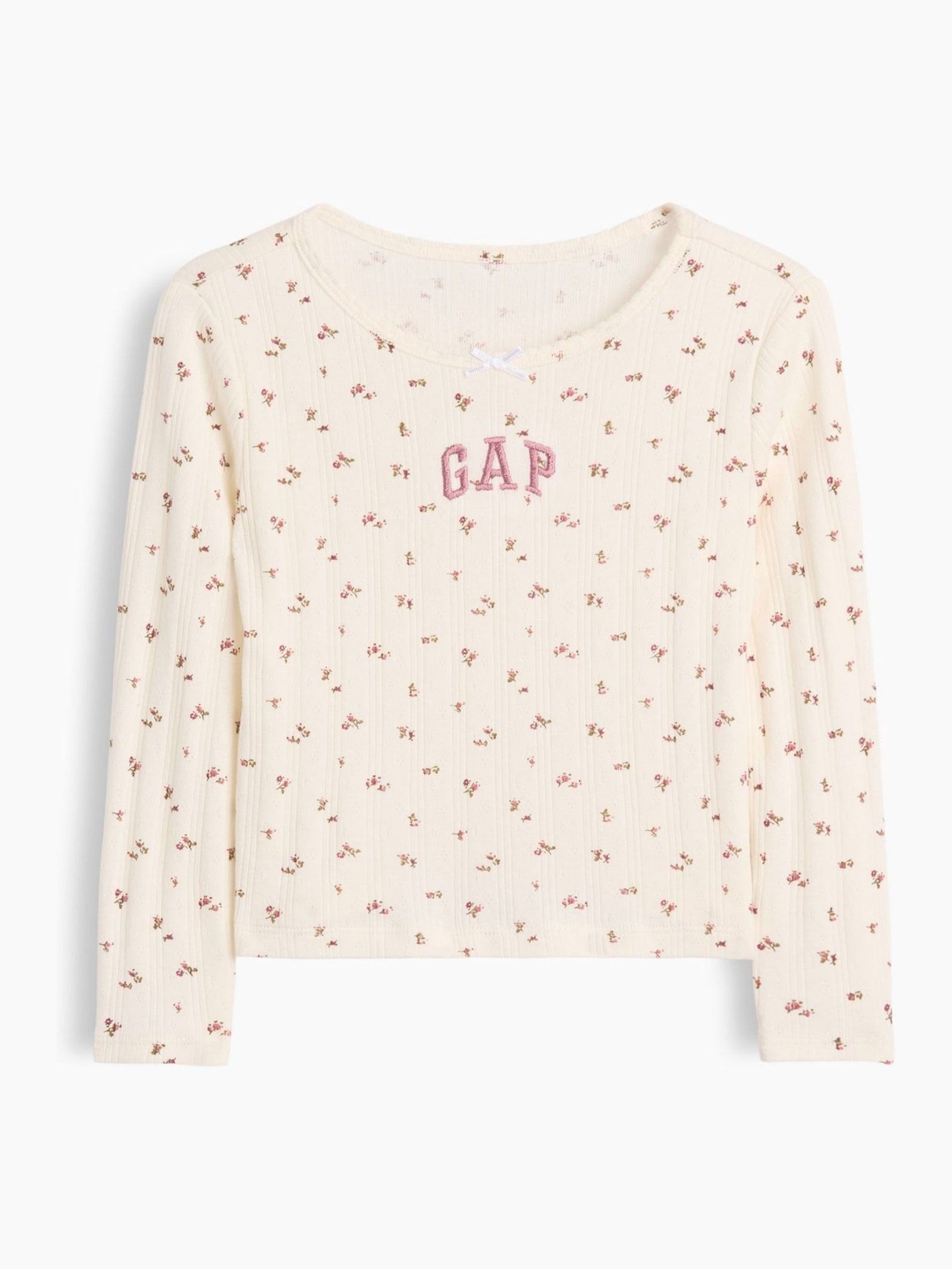 Cream Floral Arch Logo Pointelle Long Sleeve T-Shirt - Image 1 of 3