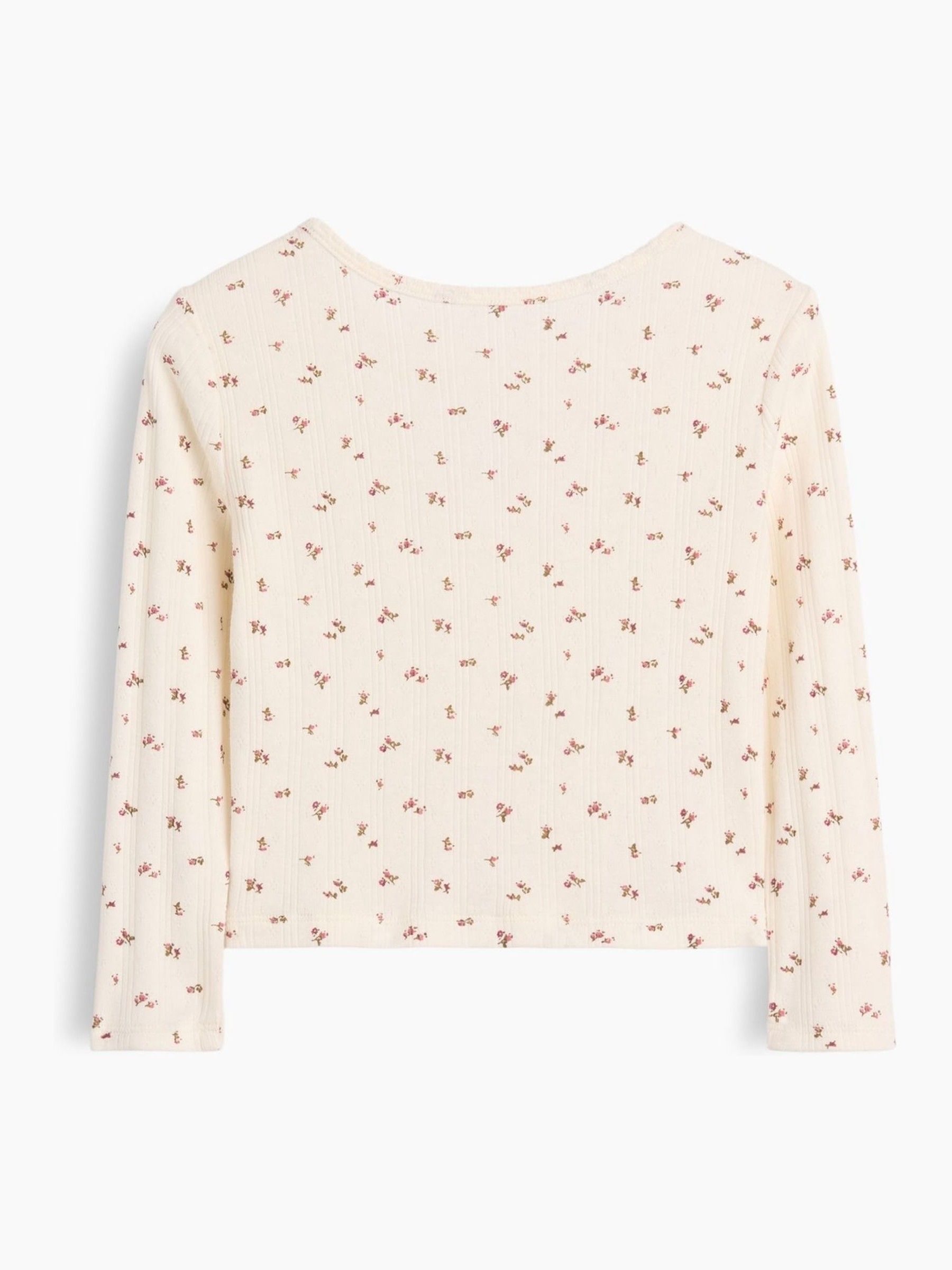 Cream Floral Arch Logo Pointelle Long Sleeve T-Shirt - Image 2 of 3 Cream Floral Arch Logo Pointelle Long Sleeve T-Shirt - Image 2 of 3