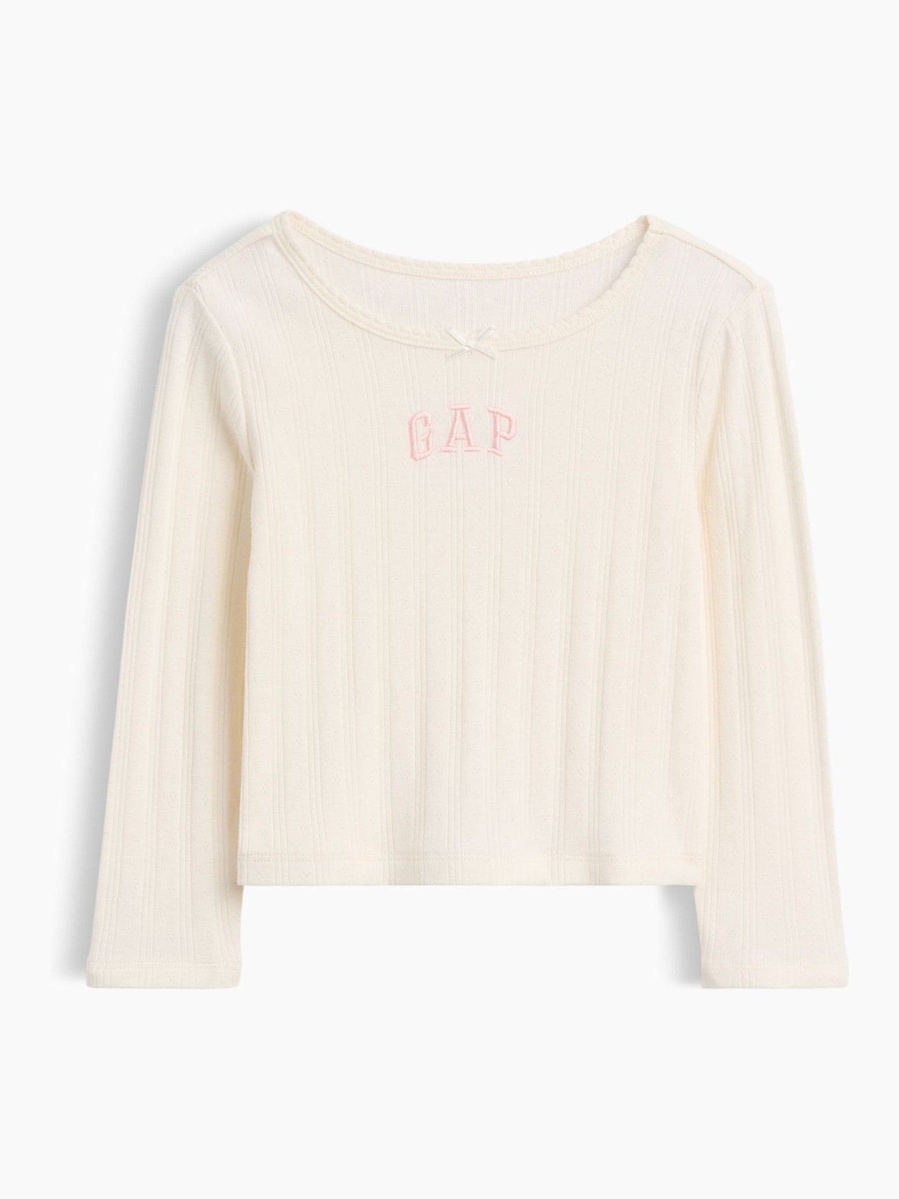 Cream Arch Logo Pointelle Long Sleeve T-Shirt - Image 1 of 3 Cream Arch Logo Pointelle Long Sleeve T-Shirt - Image 1 of 3