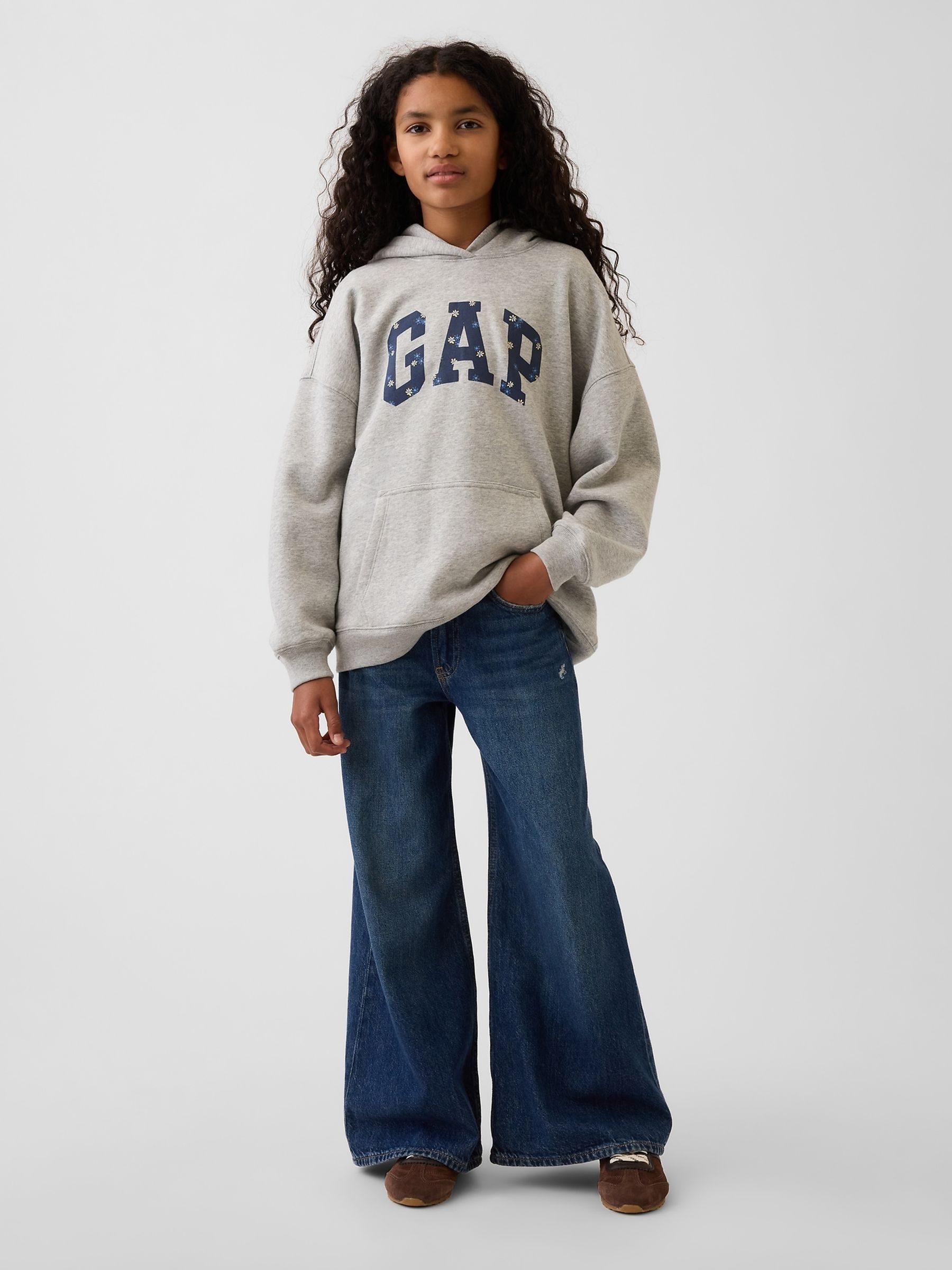 Grey/Blue Floral VintageSoft Oversized Logo Hoodie - Image 3 of 4