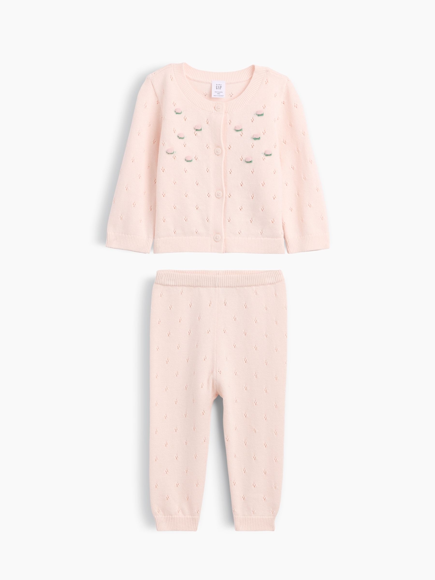 Pink Embroidered Pointelle Cardigan Set - Image 1 of 3