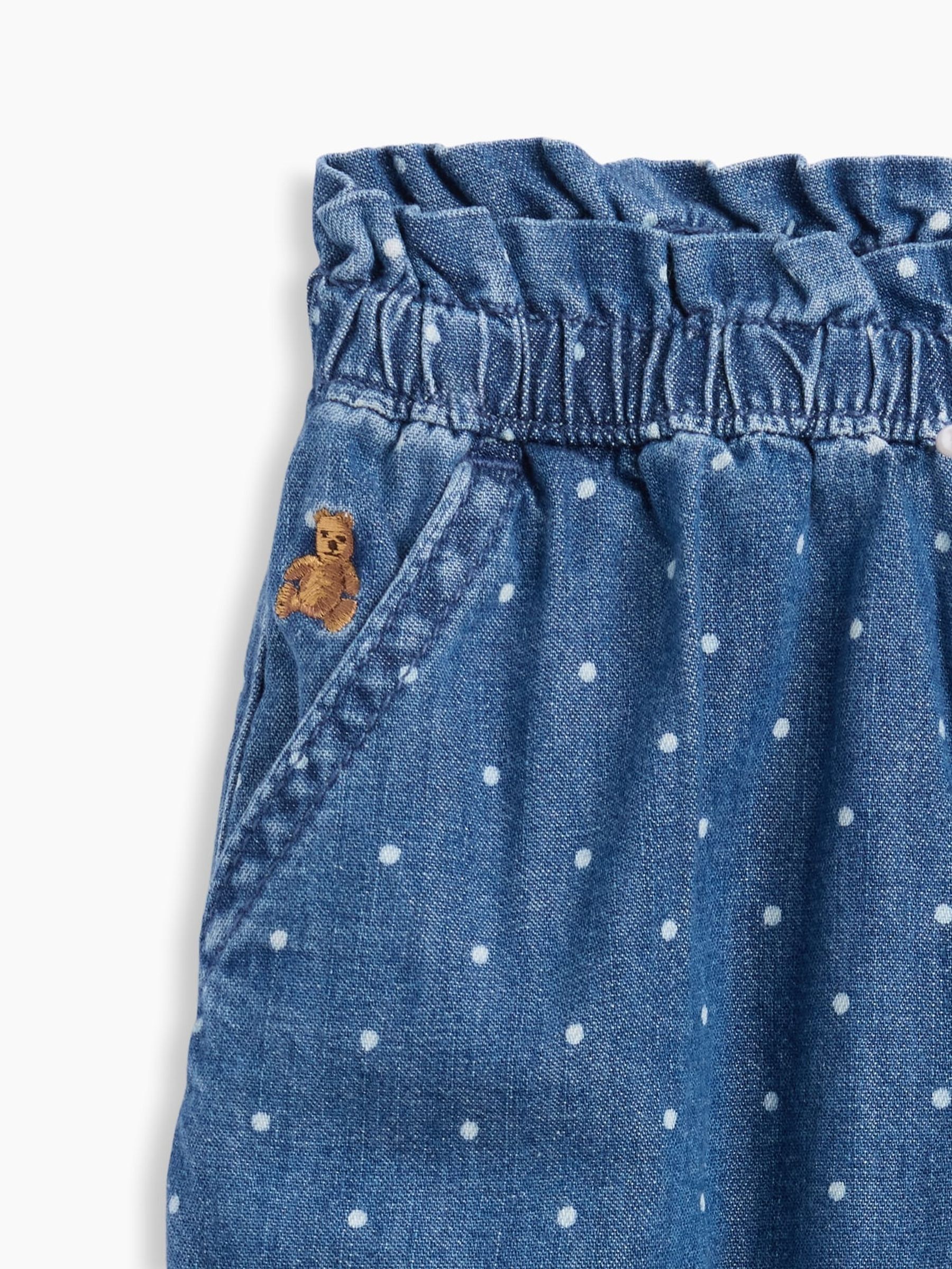 Medium Wash Polka Dot Pull On Ruffle Barrel Jeans - Image 3 of 3