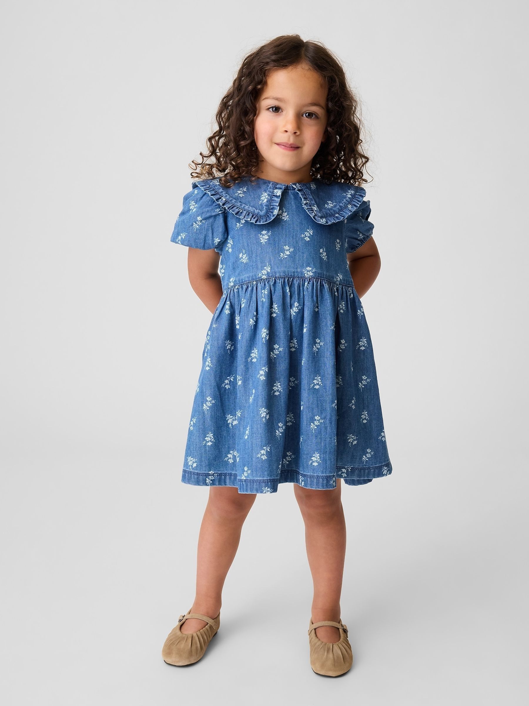 Blue Baby and Toddler Denim Collared Floral Dress - Image 1 of 3 Blue Baby and Toddler Denim Collared Floral Dress - Image 1 of 3