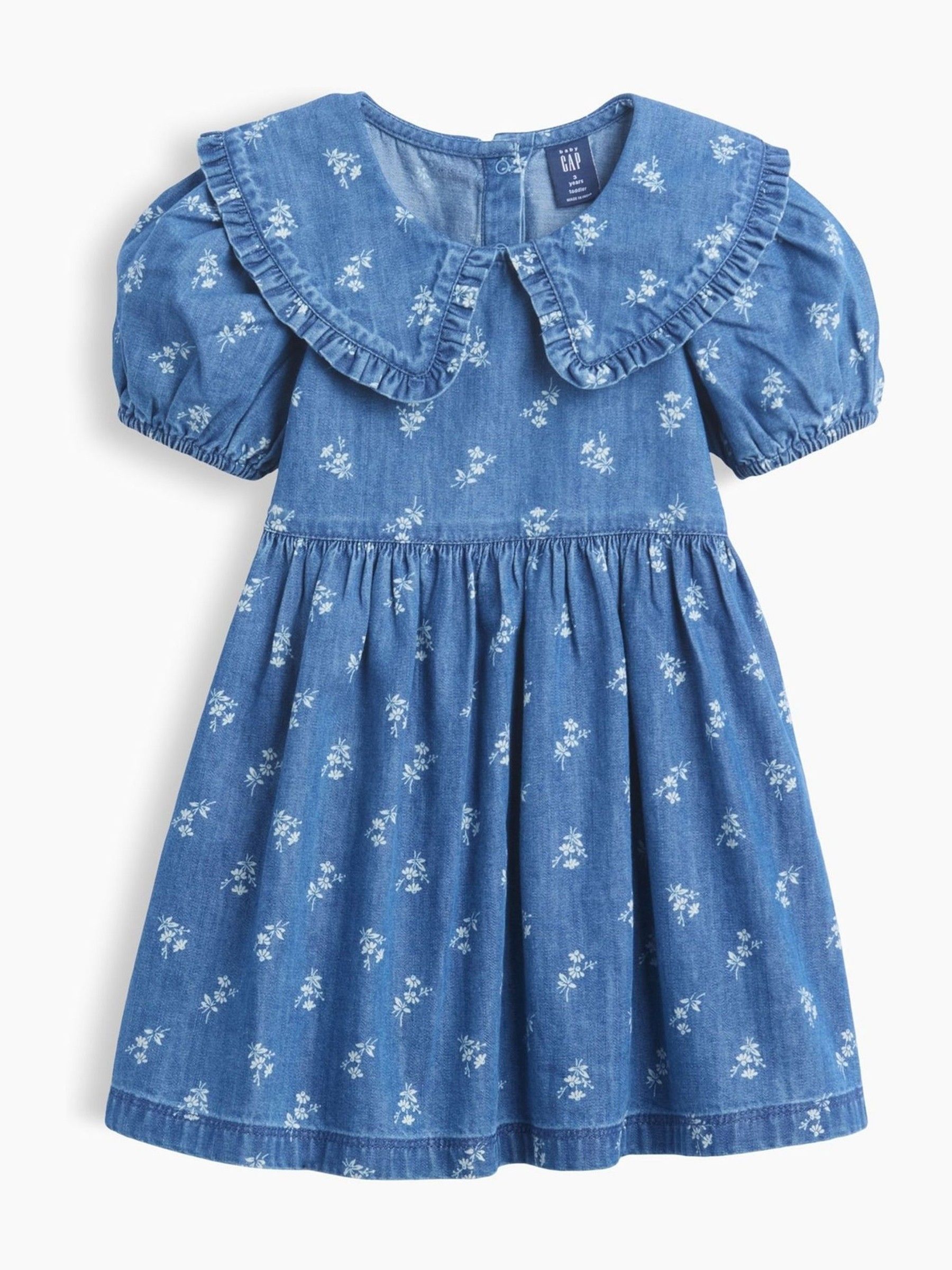 Blue Baby and Toddler Denim Collared Floral Dress - Image 2 of 3 Blue Baby and Toddler Denim Collared Floral Dress - Image 2 of 3