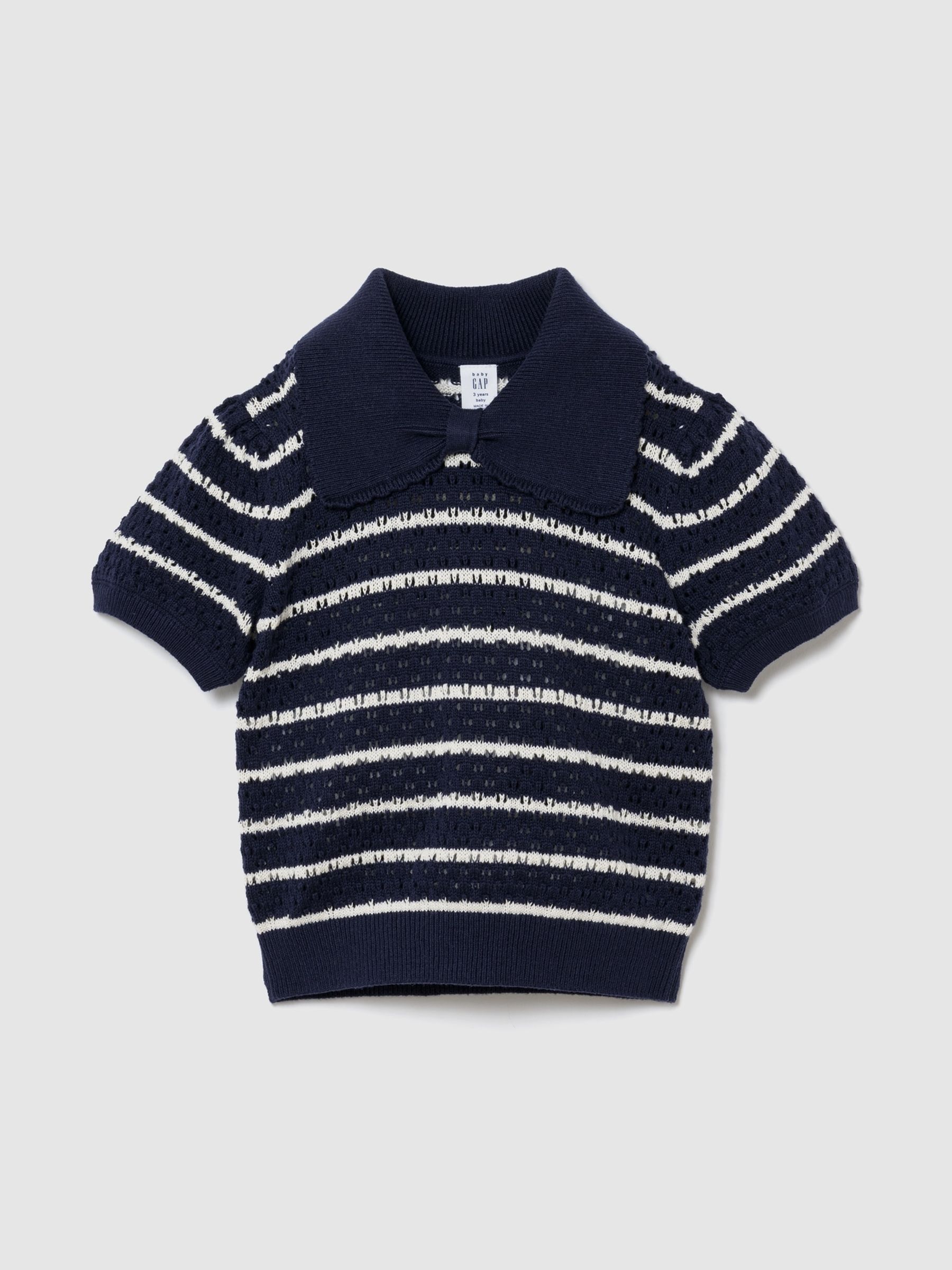 Navy/White Bow Collar Pointelle Jumper | Gap