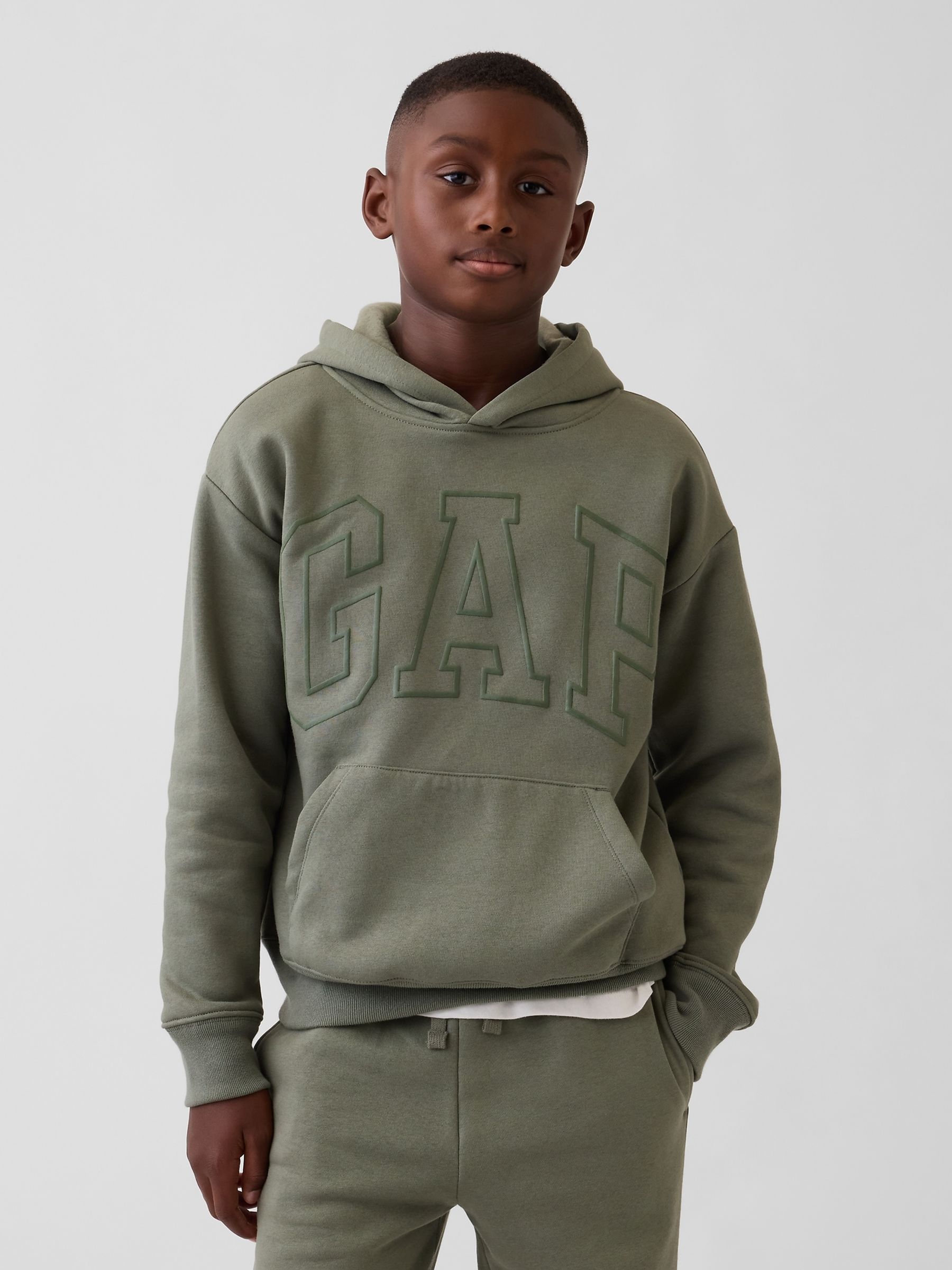 Khaki Green Relaxed Logo Hoodie - Image 1 of 4