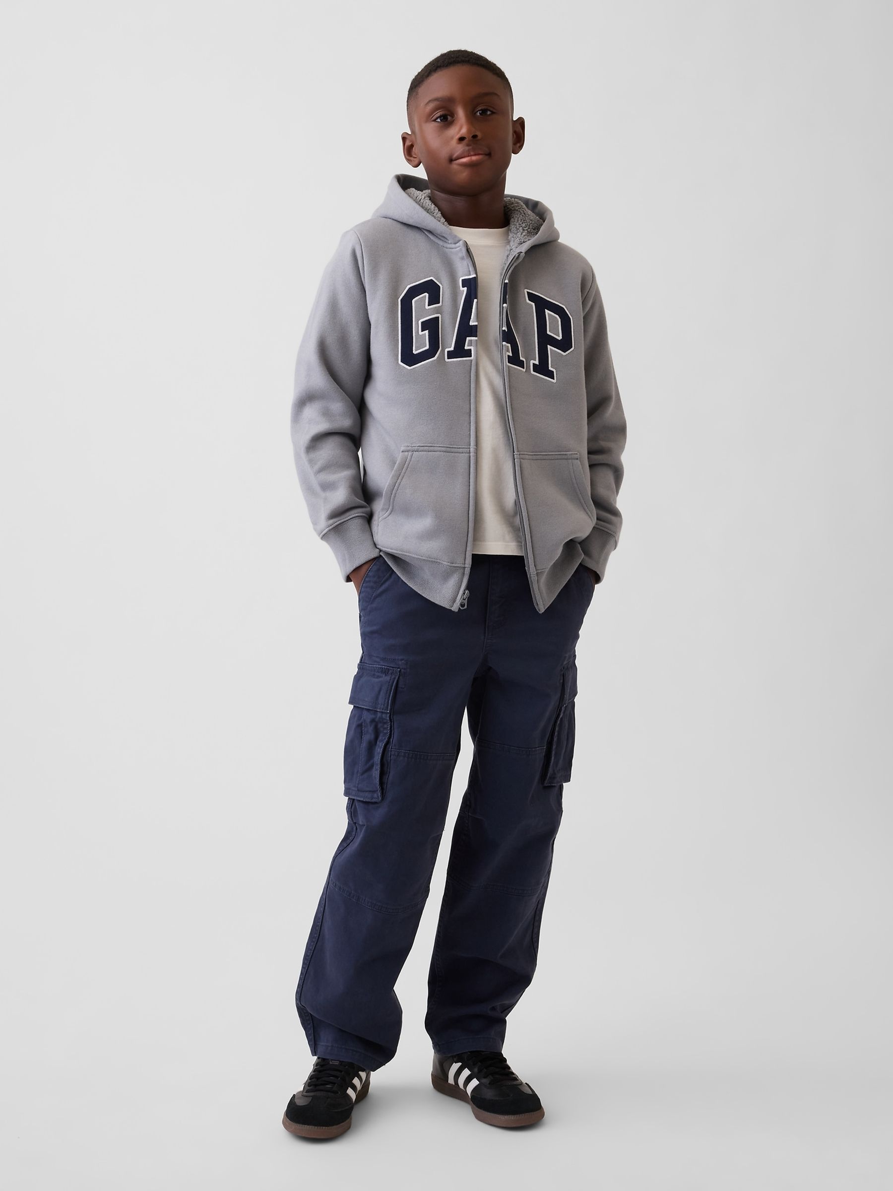 Grey Sherpa-Lined Zip-Up Hoodie - Image 3 of 4