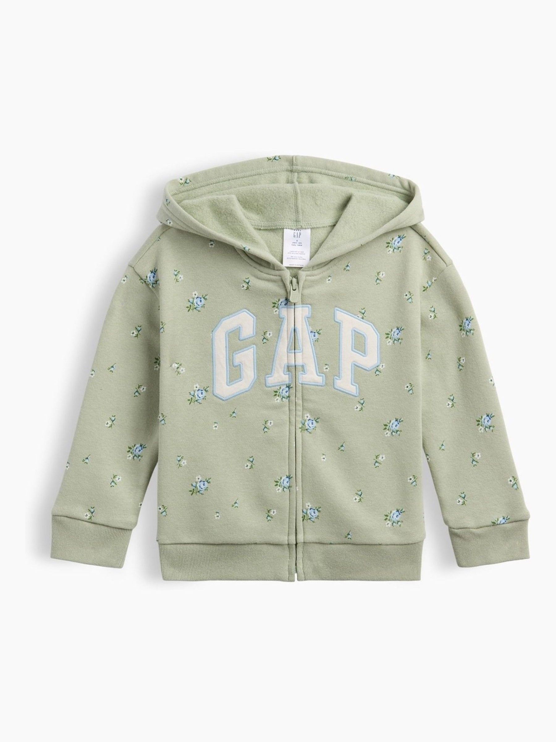 Green Floral Vintage Soft Zip-Up Hoodie - Image 1 of 3