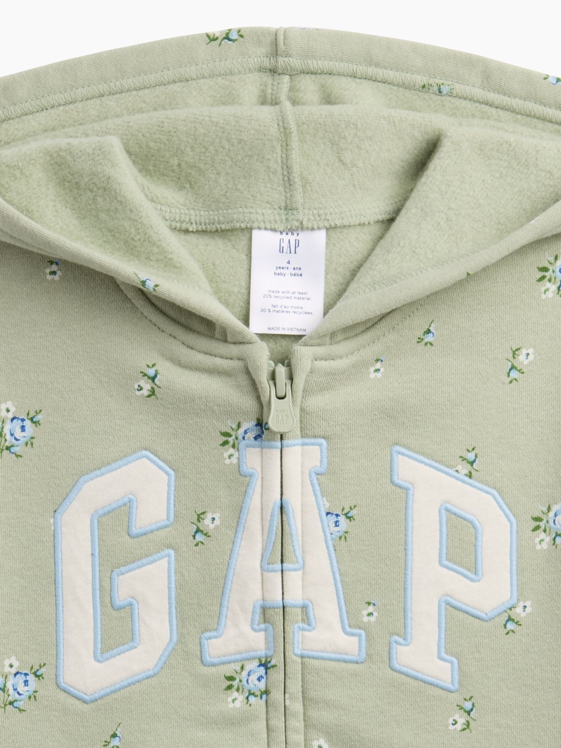 Green Floral Vintage Soft Zip-Up Hoodie - Image 3 of 3