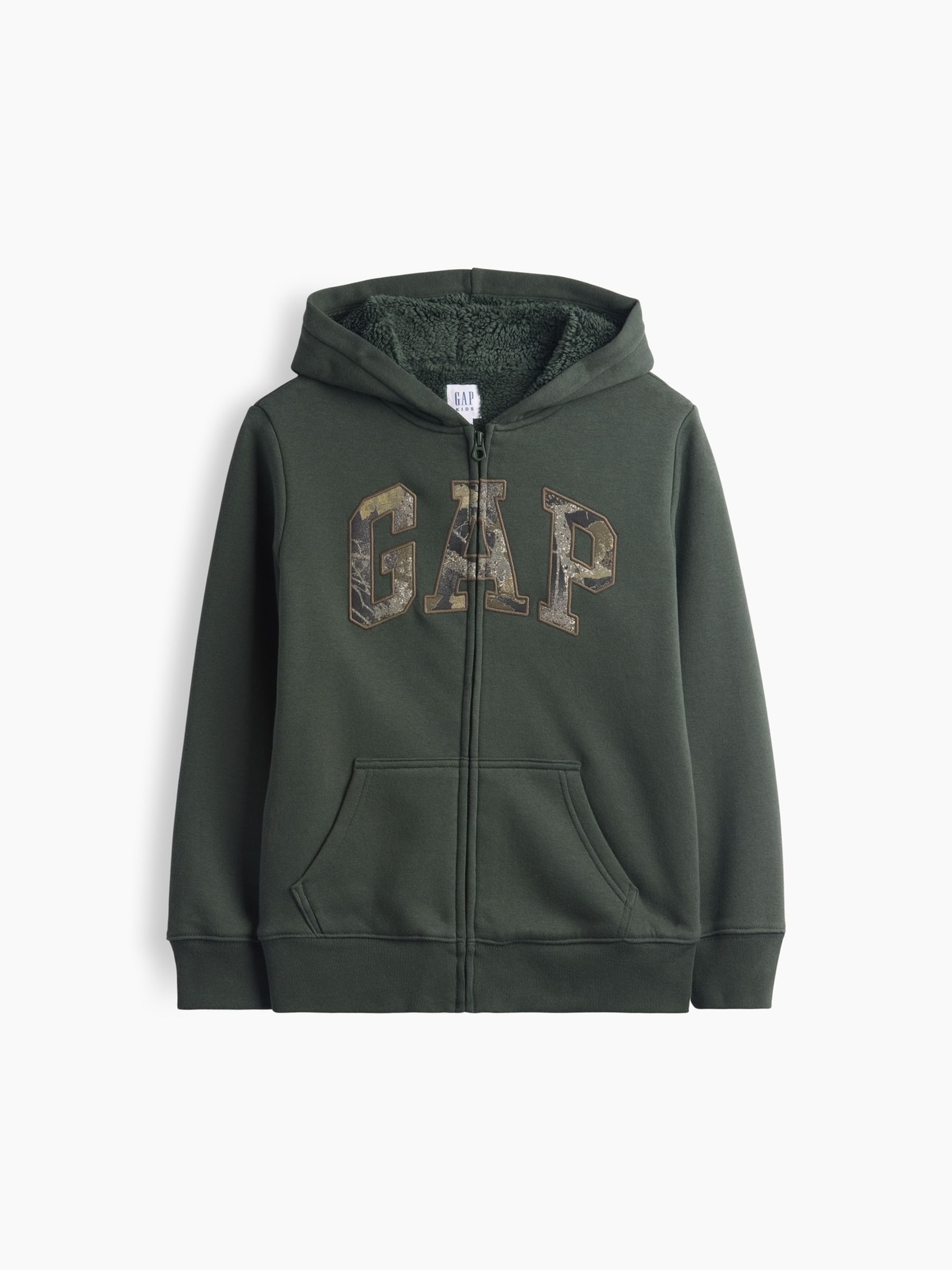Green Camo Sherpa-Lined Zip-Up Hoodie - Image 1 of 2