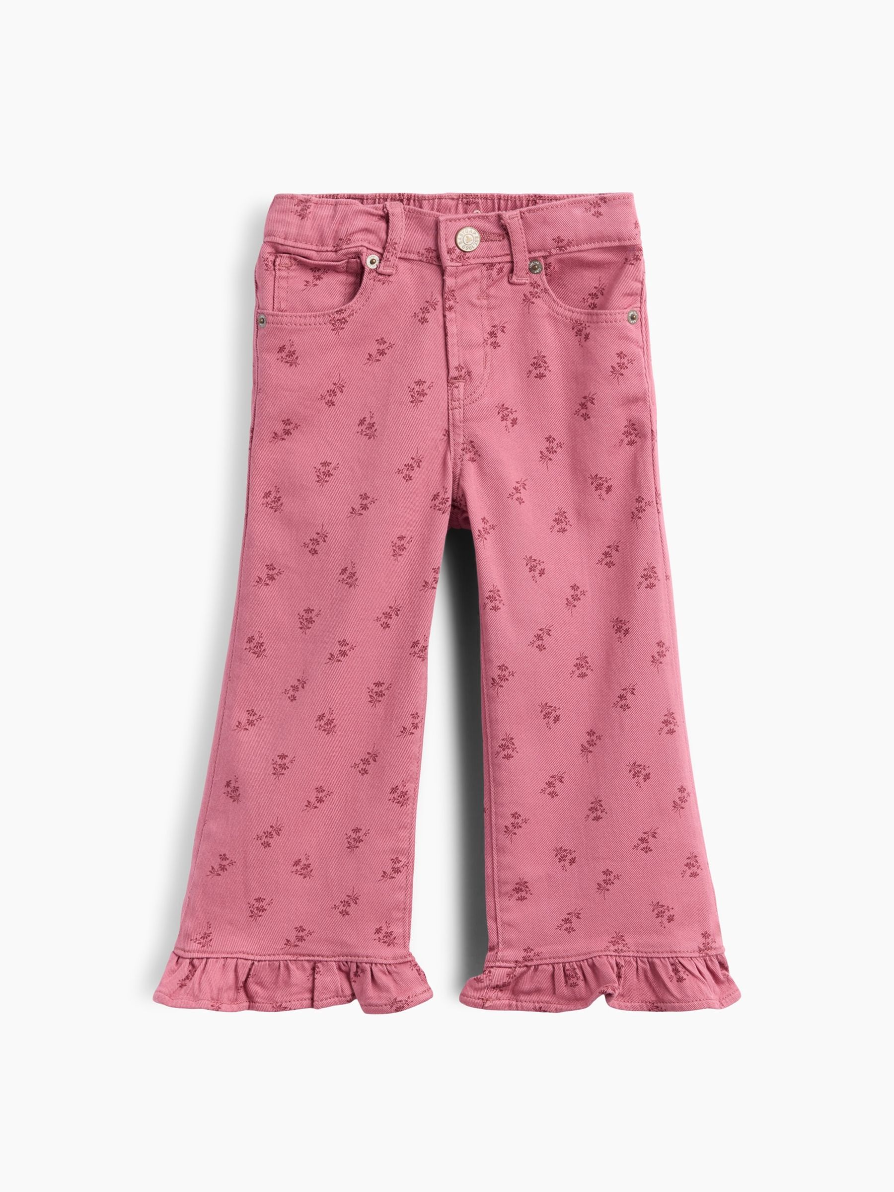 Pink Floral Ruffle-Hem Stride Jeans - Image 2 of 3