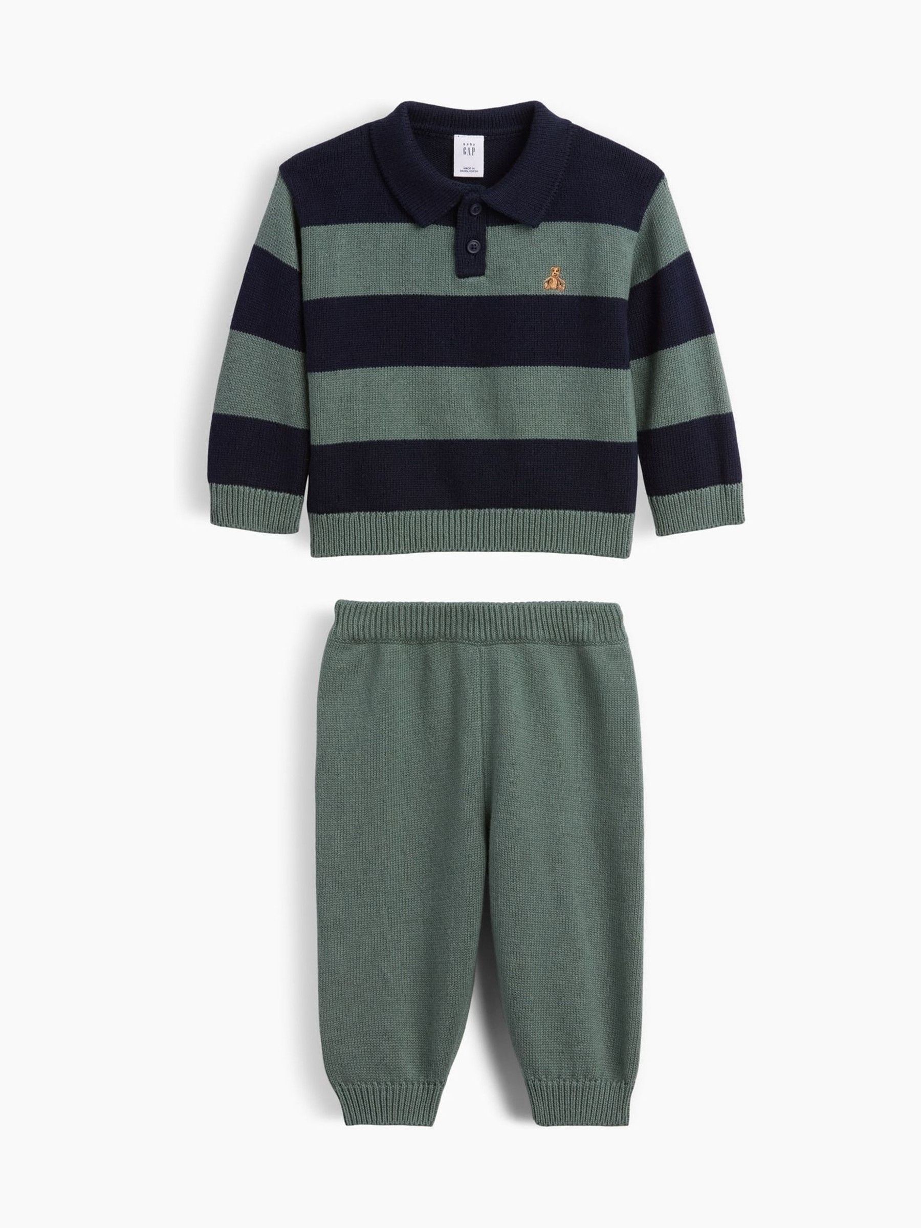 Navy/Green Stripe Polo Jumper Outfit Set - Image 1 of 2