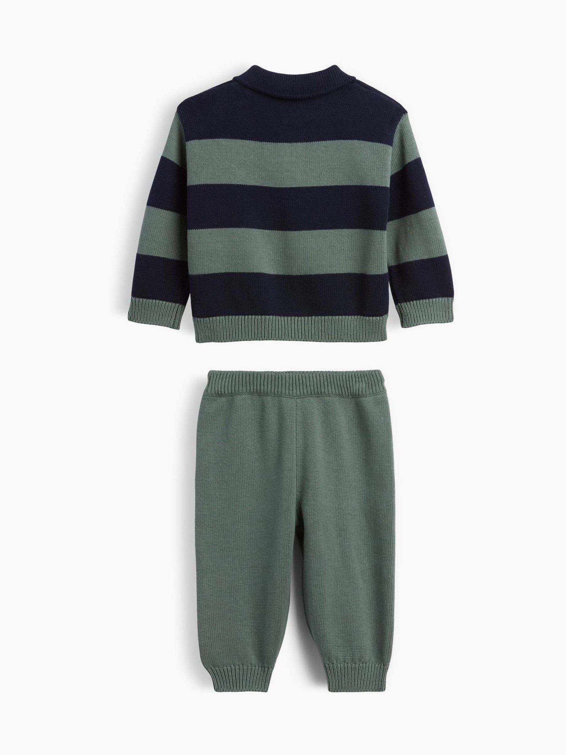 Navy/Green Stripe Polo Jumper Outfit Set - Image 2 of 2