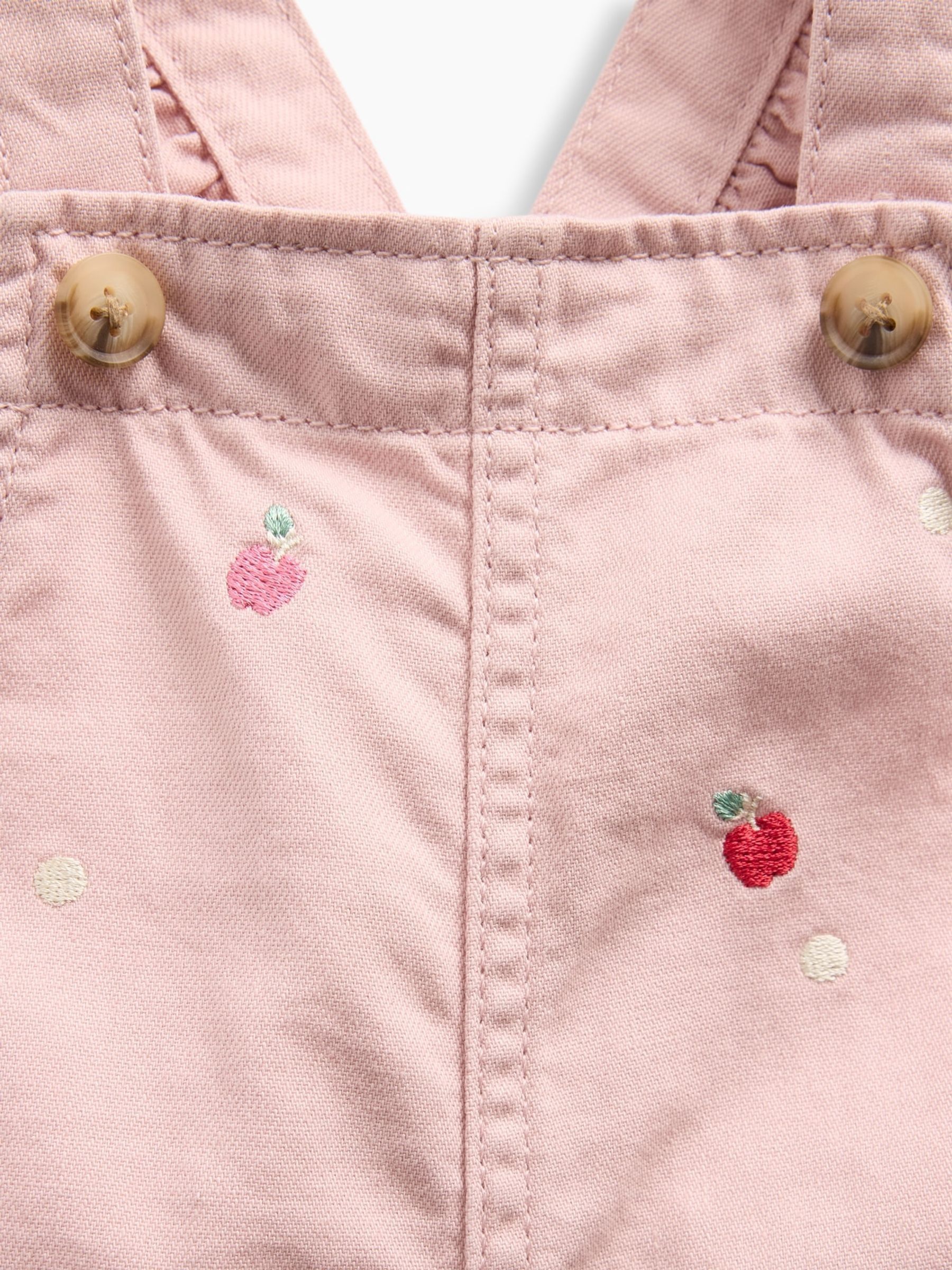 Pink Embroidered Apple Ruffle Dunagrees - Image 3 of 3 Pink Embroidered Apple Ruffle Dunagrees - Image 3 of 3