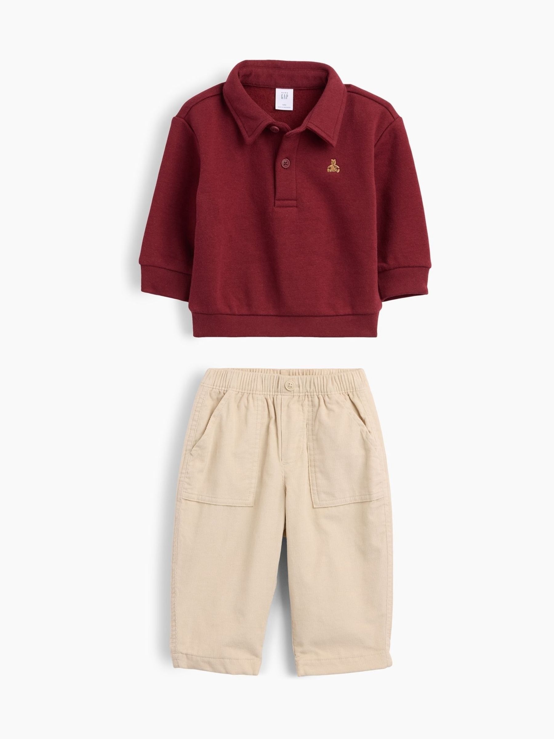 Burgundy/Beige VintageSoft Polo Outfit Set - Image 1 of 3 Burgundy/Beige VintageSoft Polo Outfit Set - Image 1 of 3