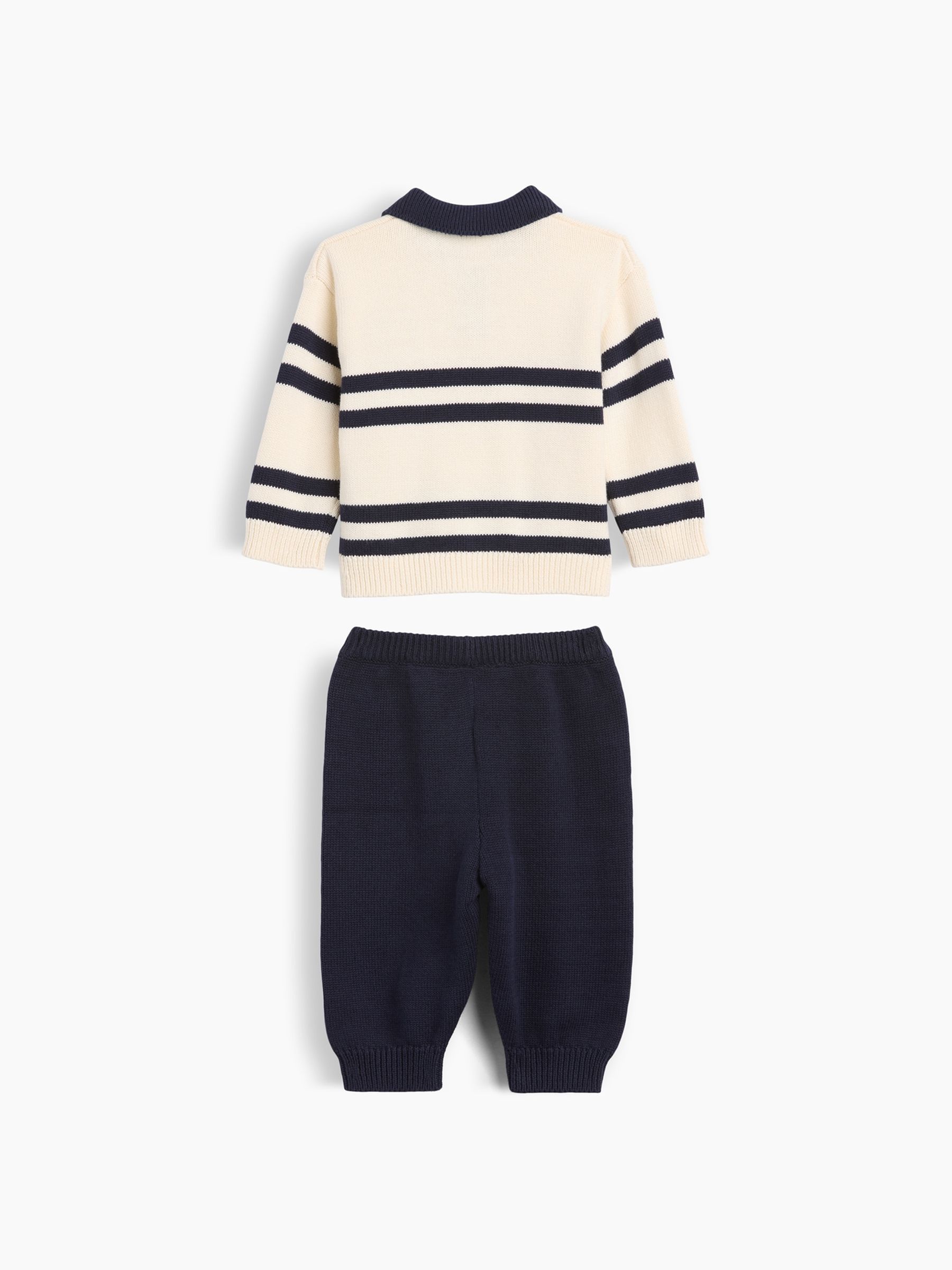 Cream/Navy Stripe Polo Jumper Outfit Set - Image 2 of 3 Cream/Navy Stripe Polo Jumper Outfit Set - Image 2 of 3
