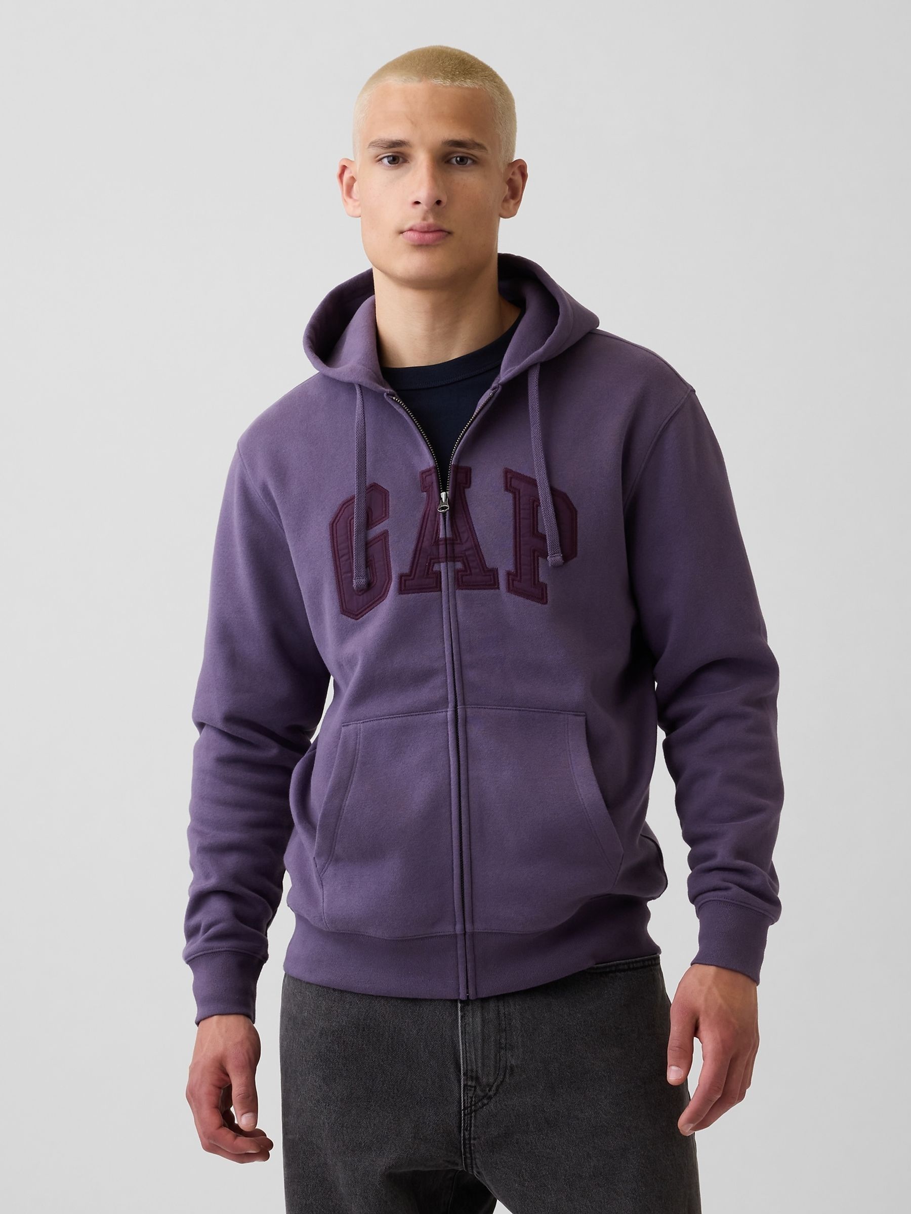 Purple Vintage Soft Arch Logo Zip Hoodie - Image 1 of 4 Purple Vintage Soft Arch Logo Zip Hoodie - Image 1 of 4