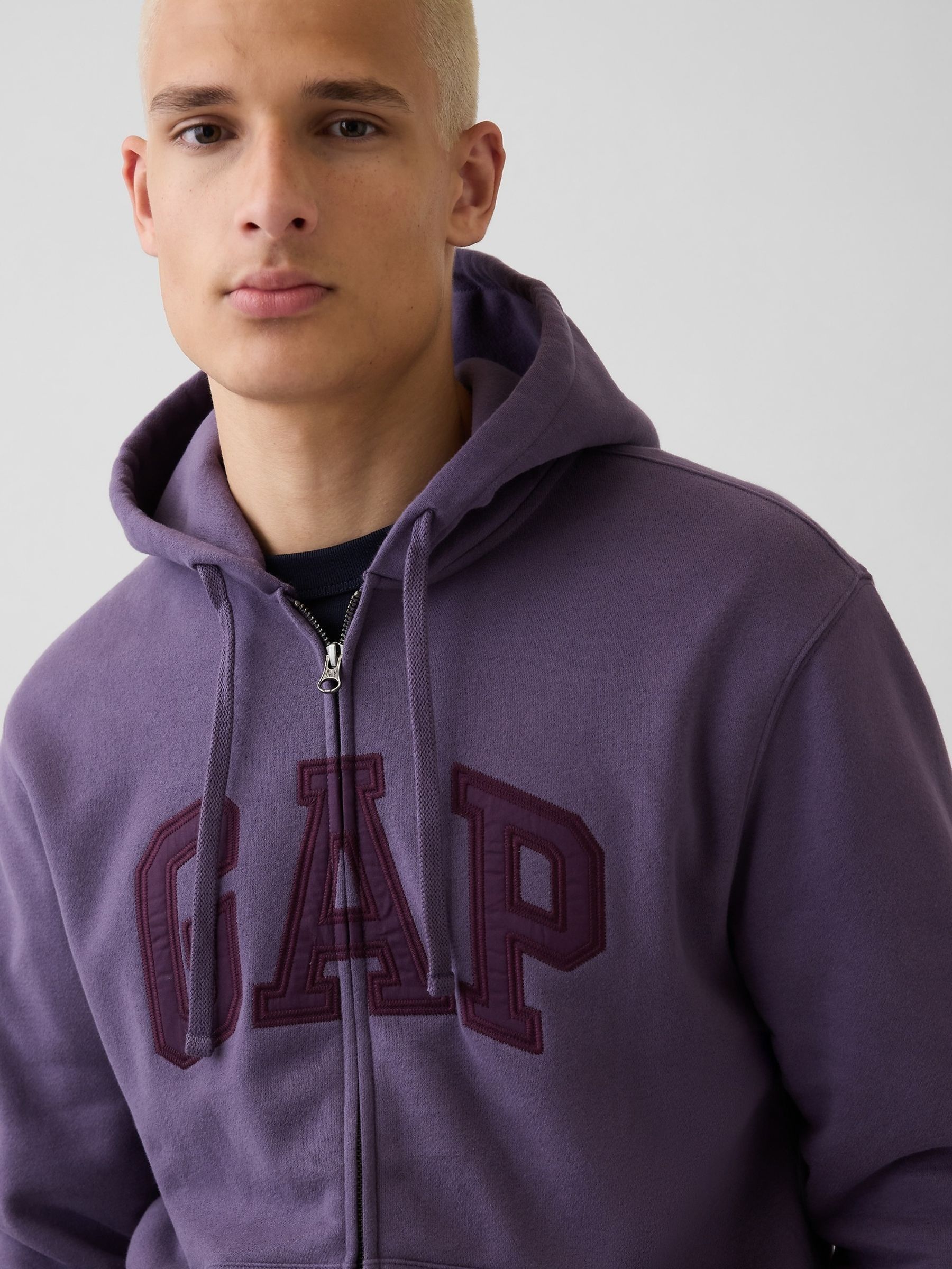 Purple Vintage Soft Arch Logo Zip Hoodie - Image 4 of 4 Purple Vintage Soft Arch Logo Zip Hoodie - Image 4 of 4
