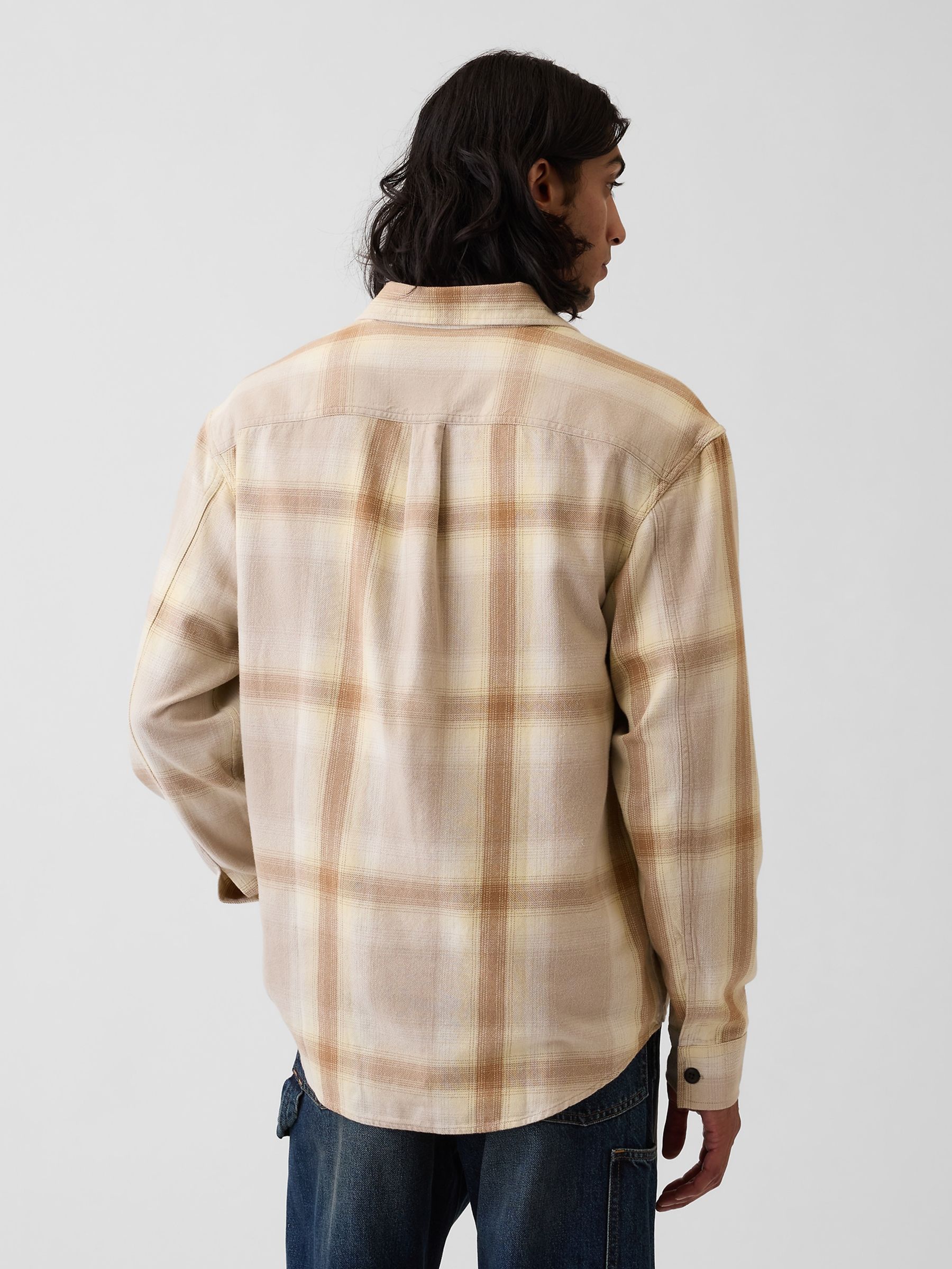 Beige/Yellow Sunwashed Twill Relaxed Check Shirt - Image 2 of 4