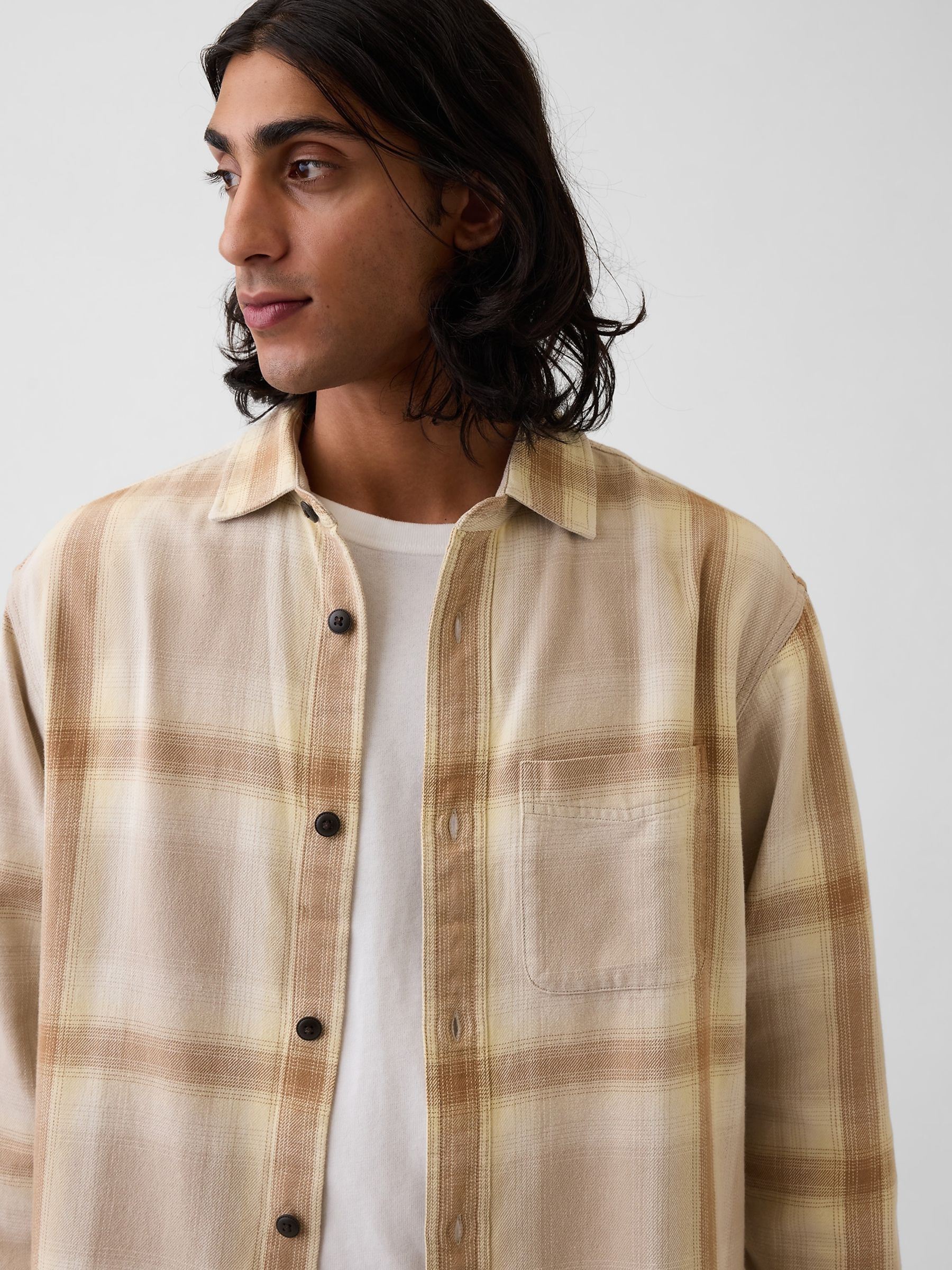 Beige/Yellow Sunwashed Twill Relaxed Check Shirt - Image 4 of 4