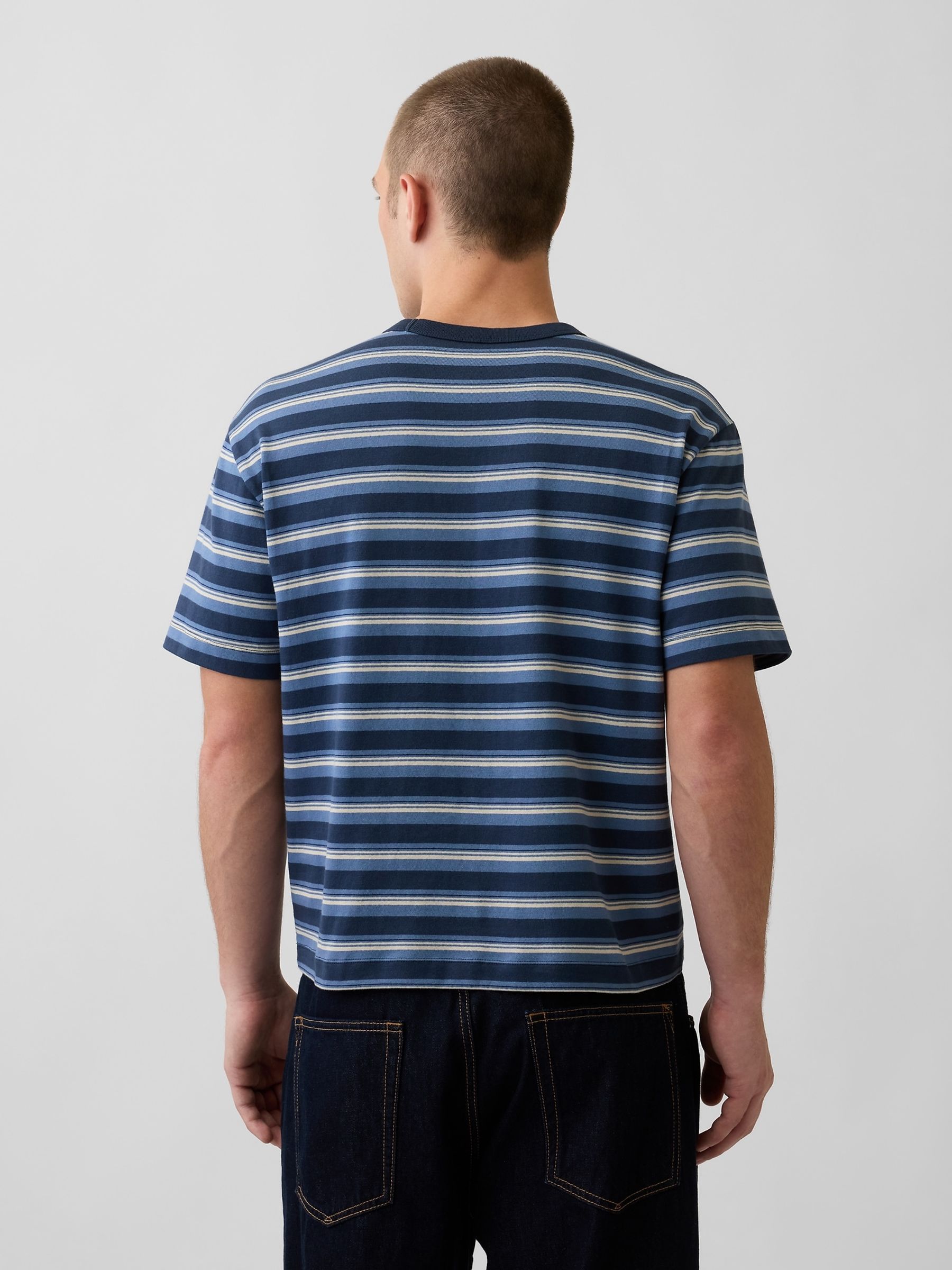 Blue Stripe Heavyweight Boxy Short Sleeve T-Shirt - Image 2 of 4