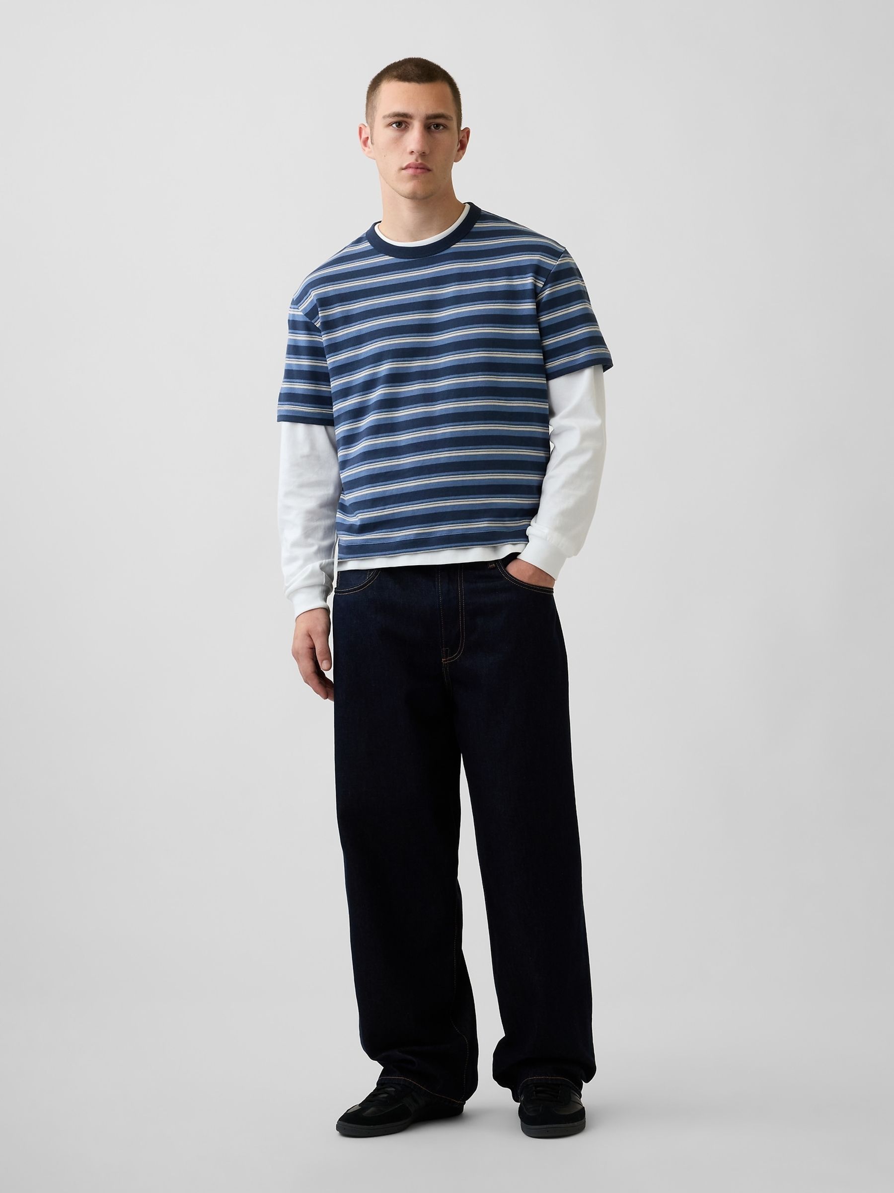 Blue Stripe Heavyweight Boxy Short Sleeve T-Shirt - Image 3 of 4