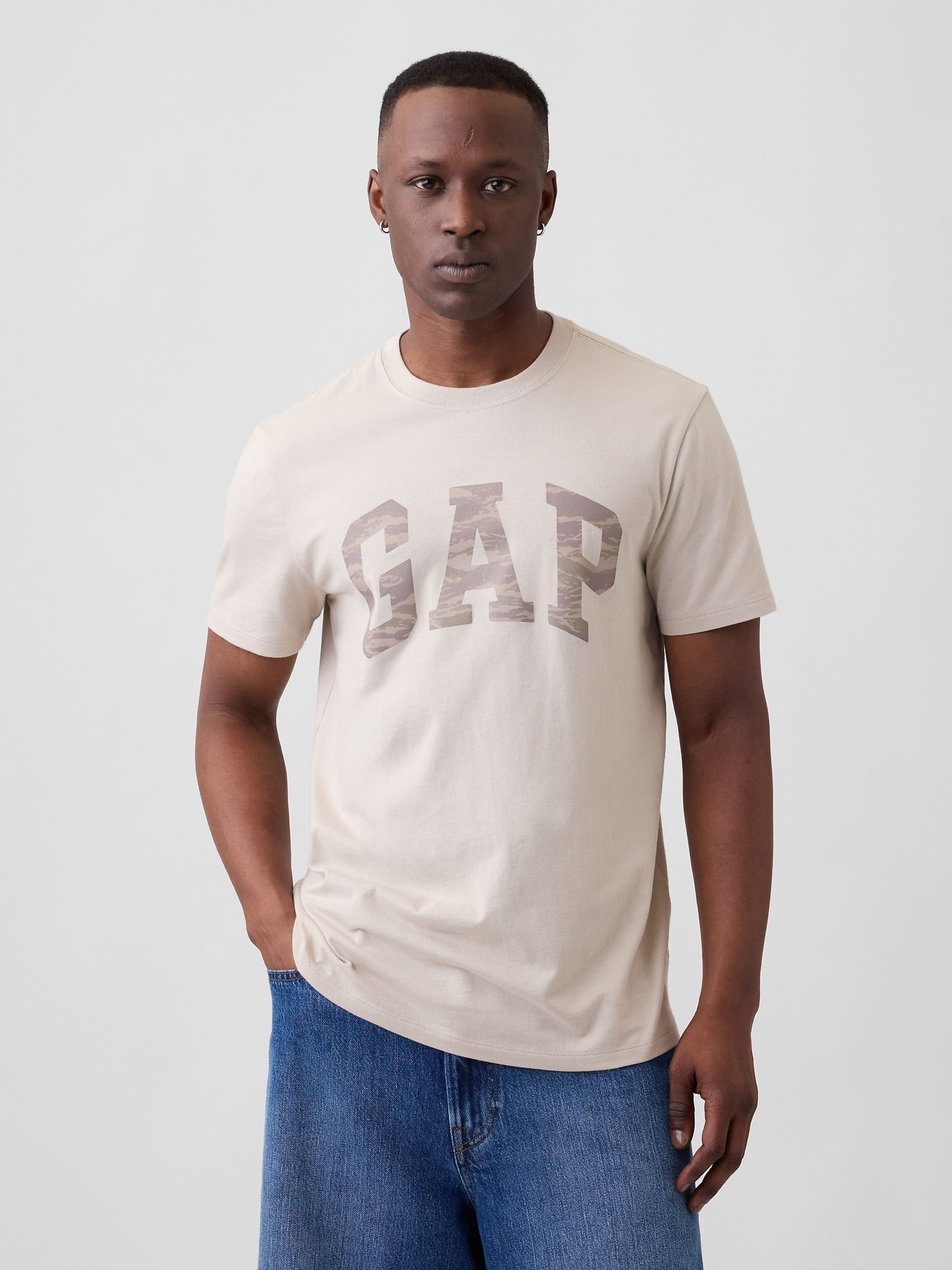 Cream Camo Everyday Soft Logo T-Shirt - Image 1 of 5 Cream Camo Everyday Soft Logo T-Shirt - Image 1 of 5