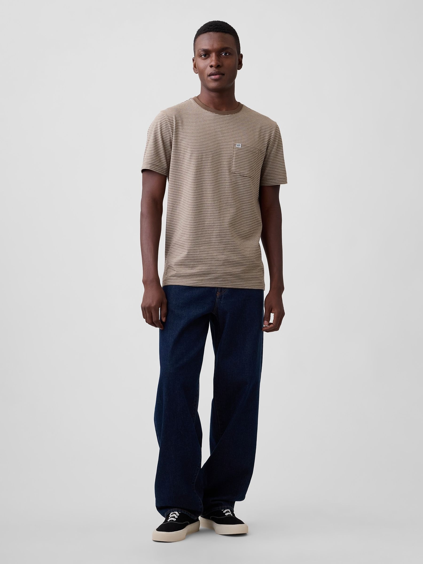 Khaki Green Stripe Pocket Short Sleeve T-Shirt - Image 3 of 4