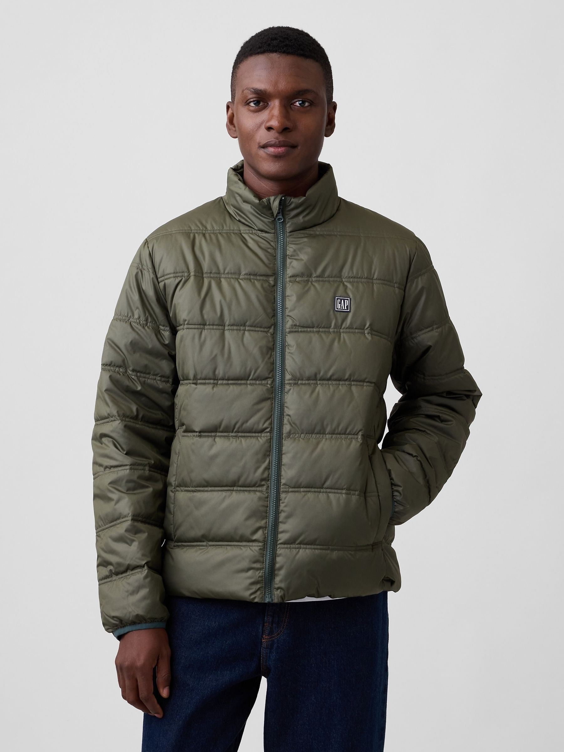 Green Relaxed Puffer Jacket - Image 1 of 4 Green Relaxed Puffer Jacket - Image 1 of 4