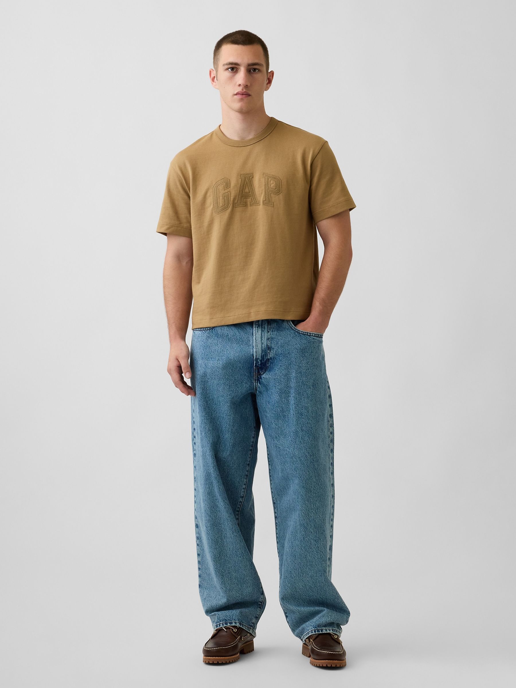 Tan Brown Heavyweight Relaxed Gap Logo Crop T-Shirt - Image 3 of 4
