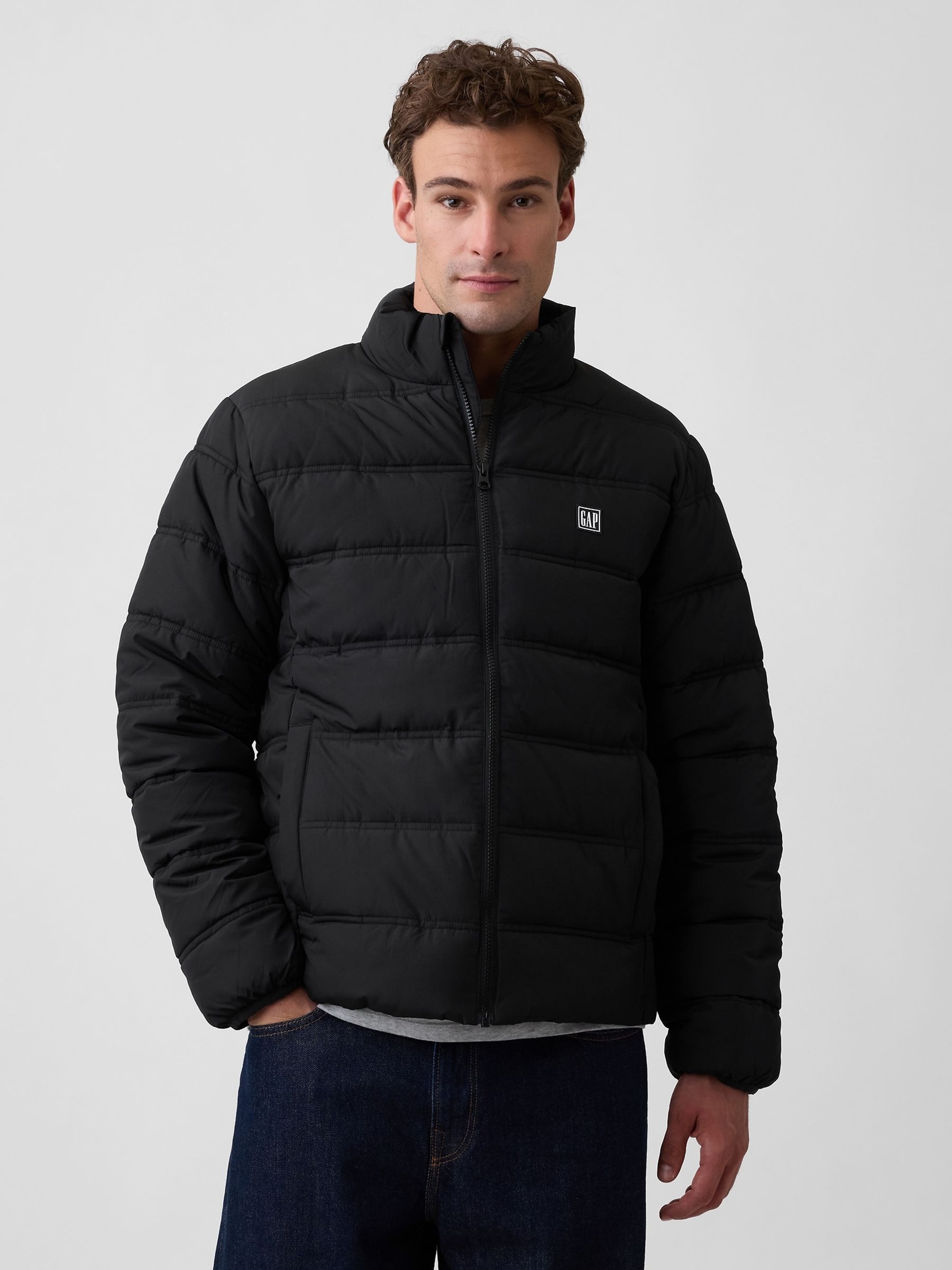 Black Relaxed Puffer Jacket - Image 1 of 4