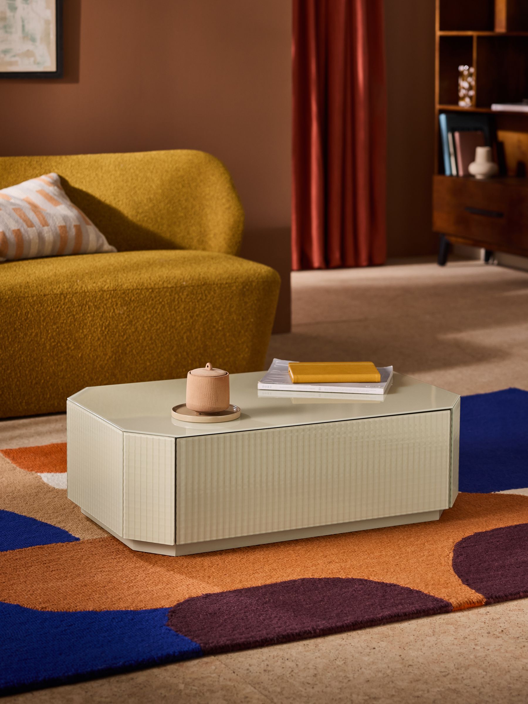 Anya Glass Storage Coffee Table in Ecru Natural - Image 1 of 5