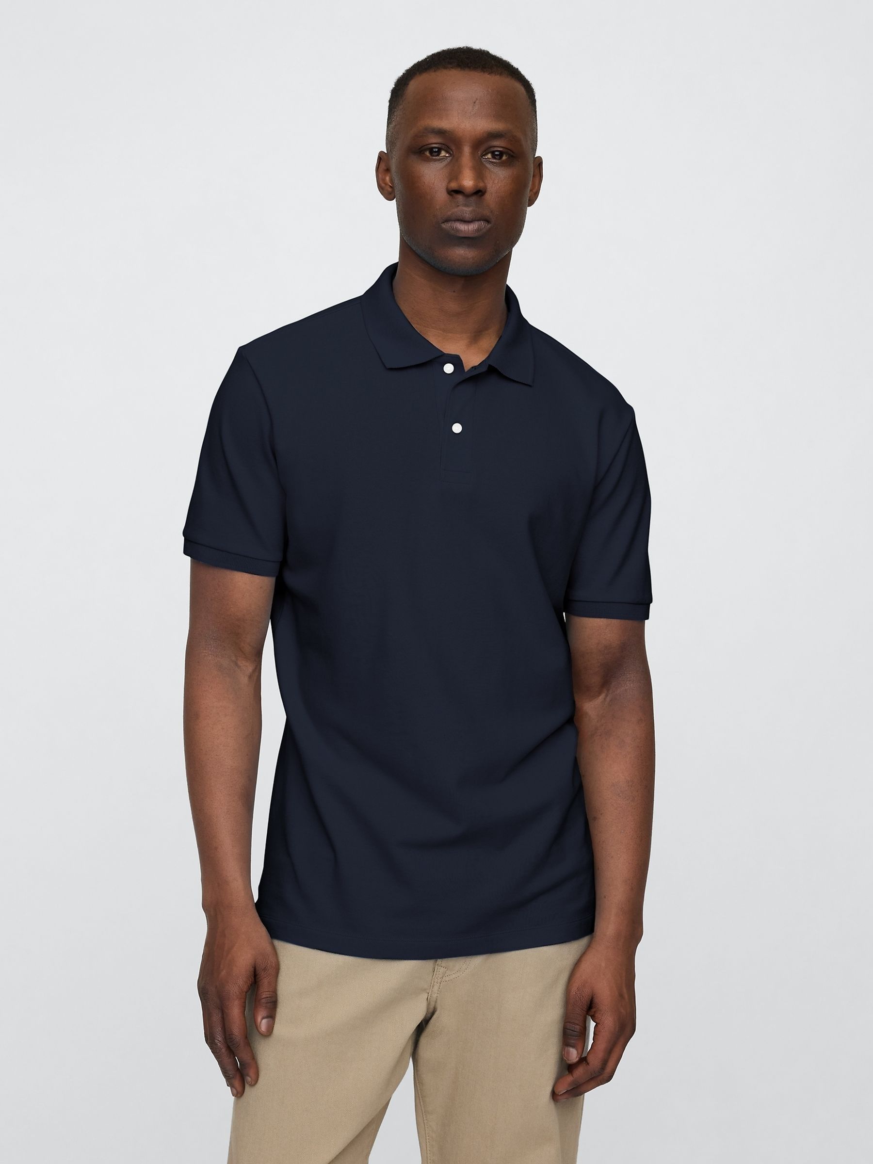 Navy Stretch Pique Polo Shirt - Image 1 of 5 Navy Stretch Pique Polo Shirt - Image 1 of 5