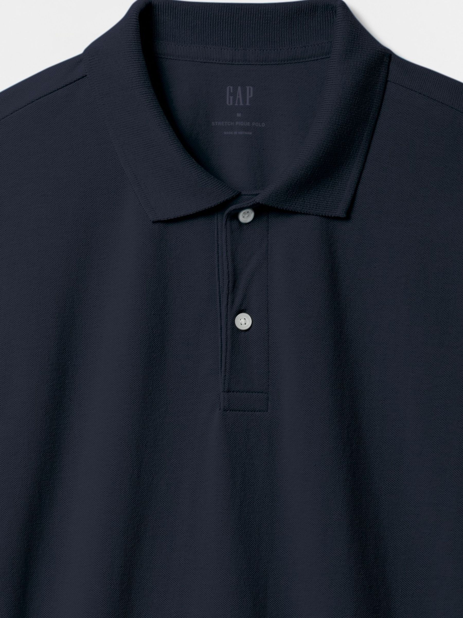 Navy Stretch Pique Polo Shirt - Image 5 of 5 Navy Stretch Pique Polo Shirt - Image 5 of 5