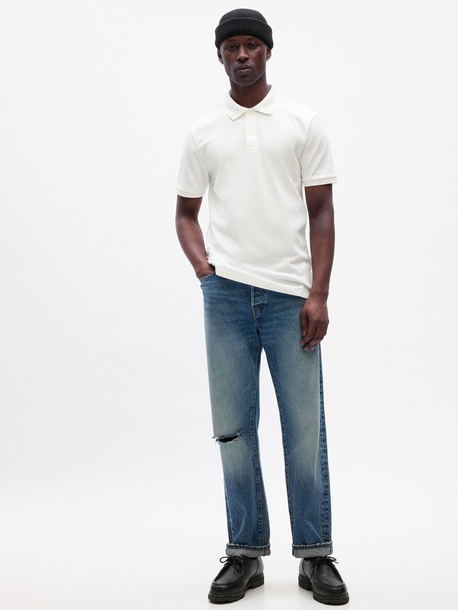 White Stretch Pique Polo Shirt - Image 1 of 2 White Stretch Pique Polo Shirt - Image 1 of 2