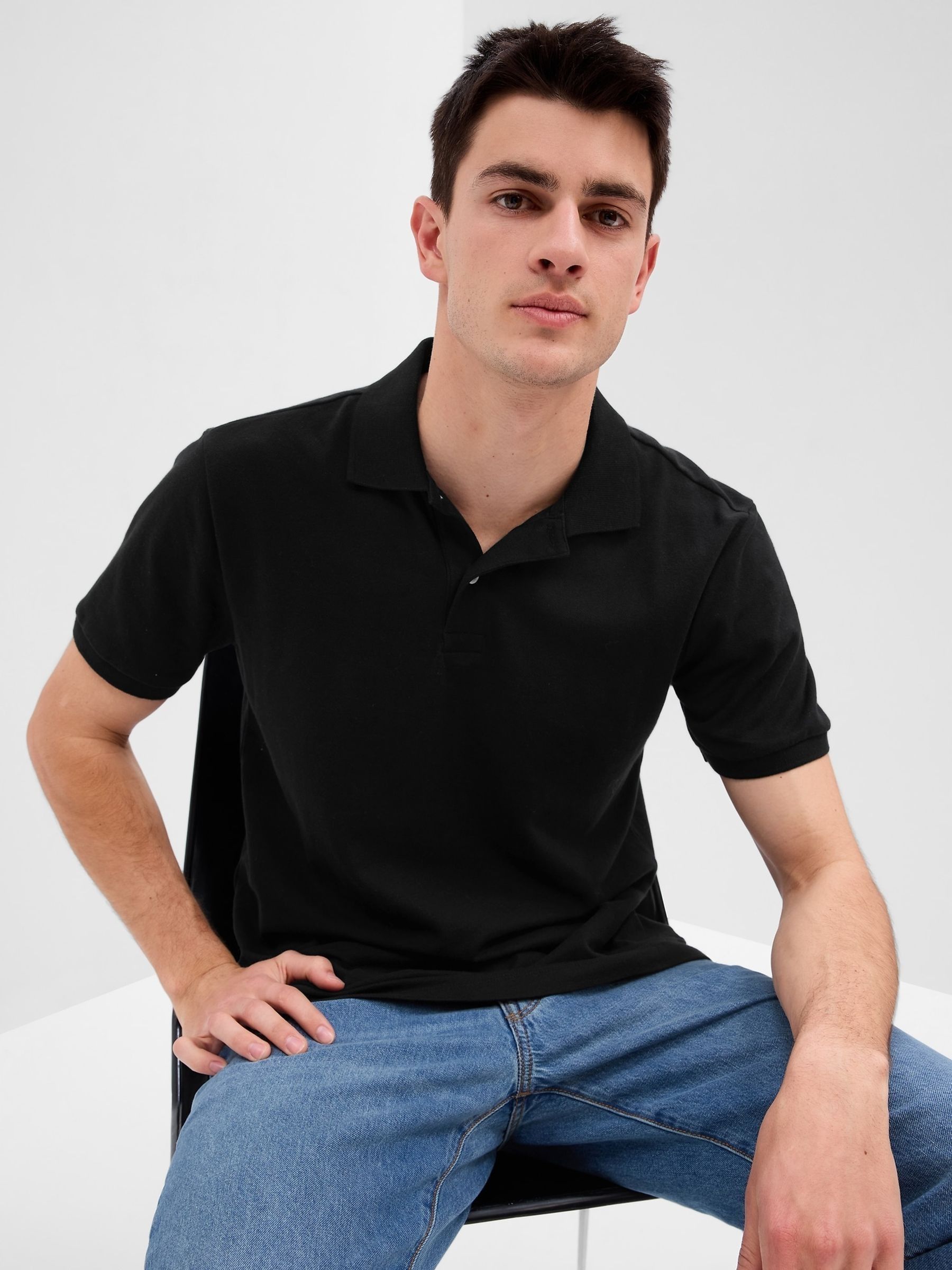 Black Stretch Pique Polo Shirt - Image 1 of 1
