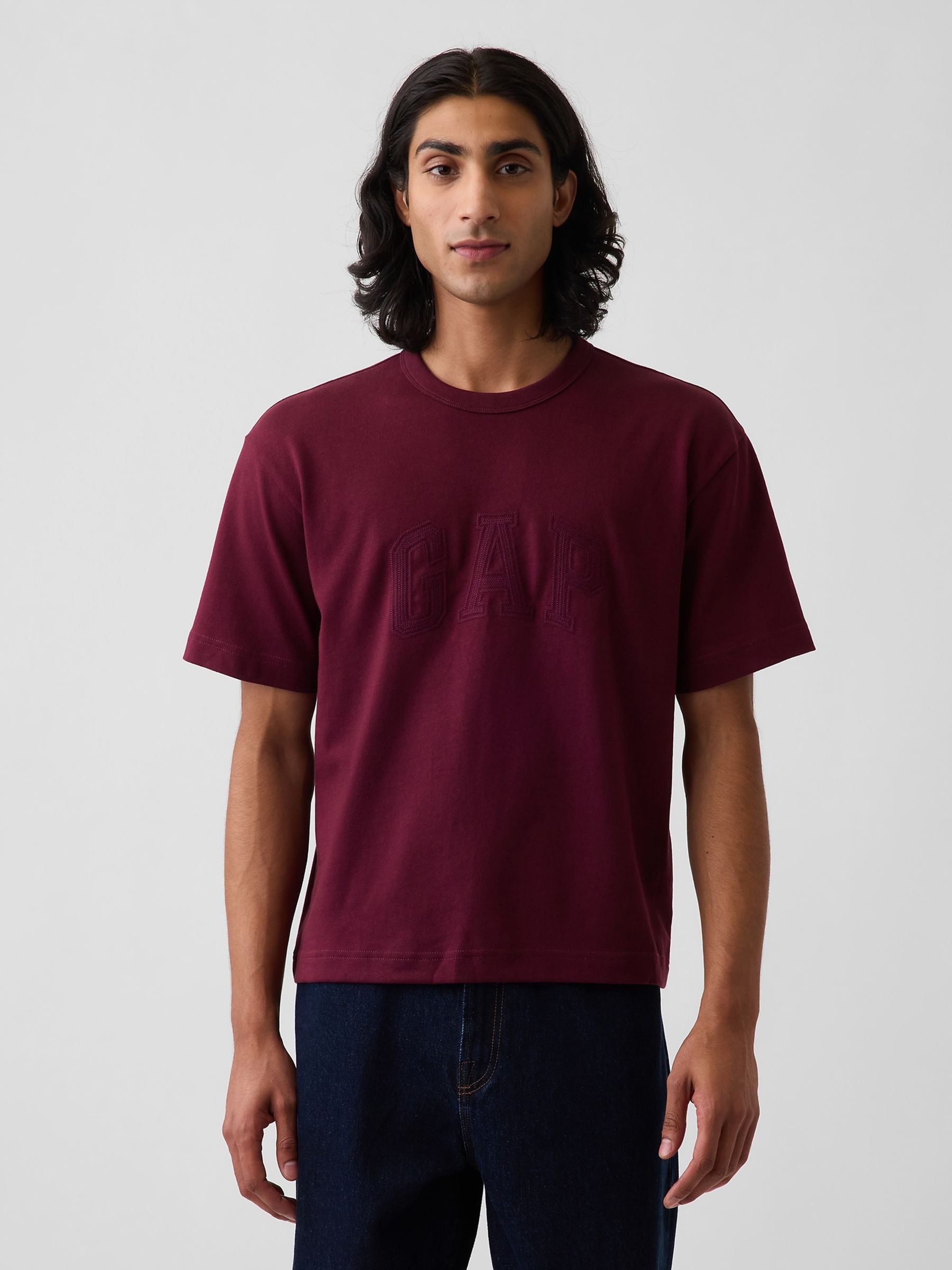 Burgundy Red Heavyweight Relaxed Gap Logo Crop T-Shirt - Image 1 of 4