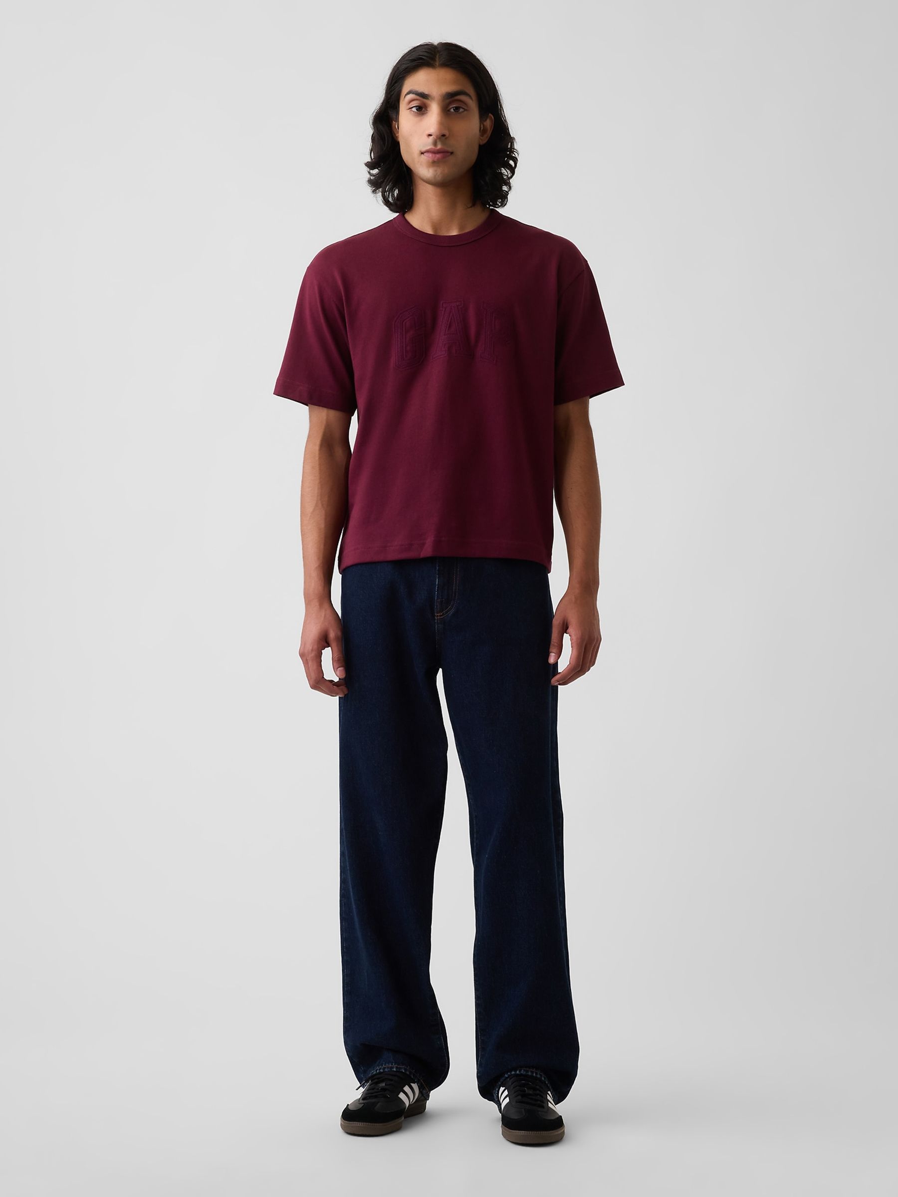 Burgundy Red Heavyweight Relaxed Gap Logo Crop T-Shirt - Image 3 of 4